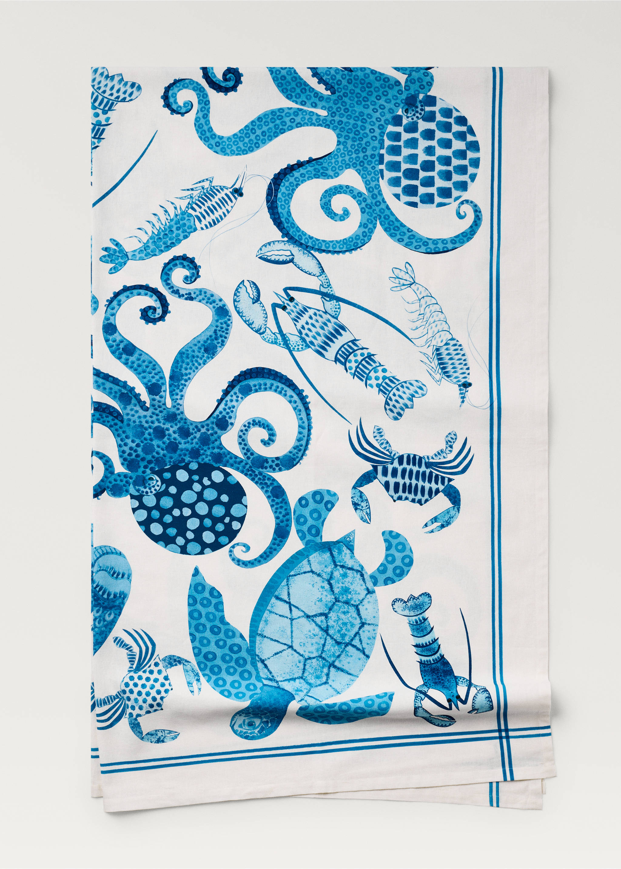 Nappe en lin imprimé marin pour 6 à 8 convives - Détail de l'article 2, Bleu. Ref: 87046730-00.