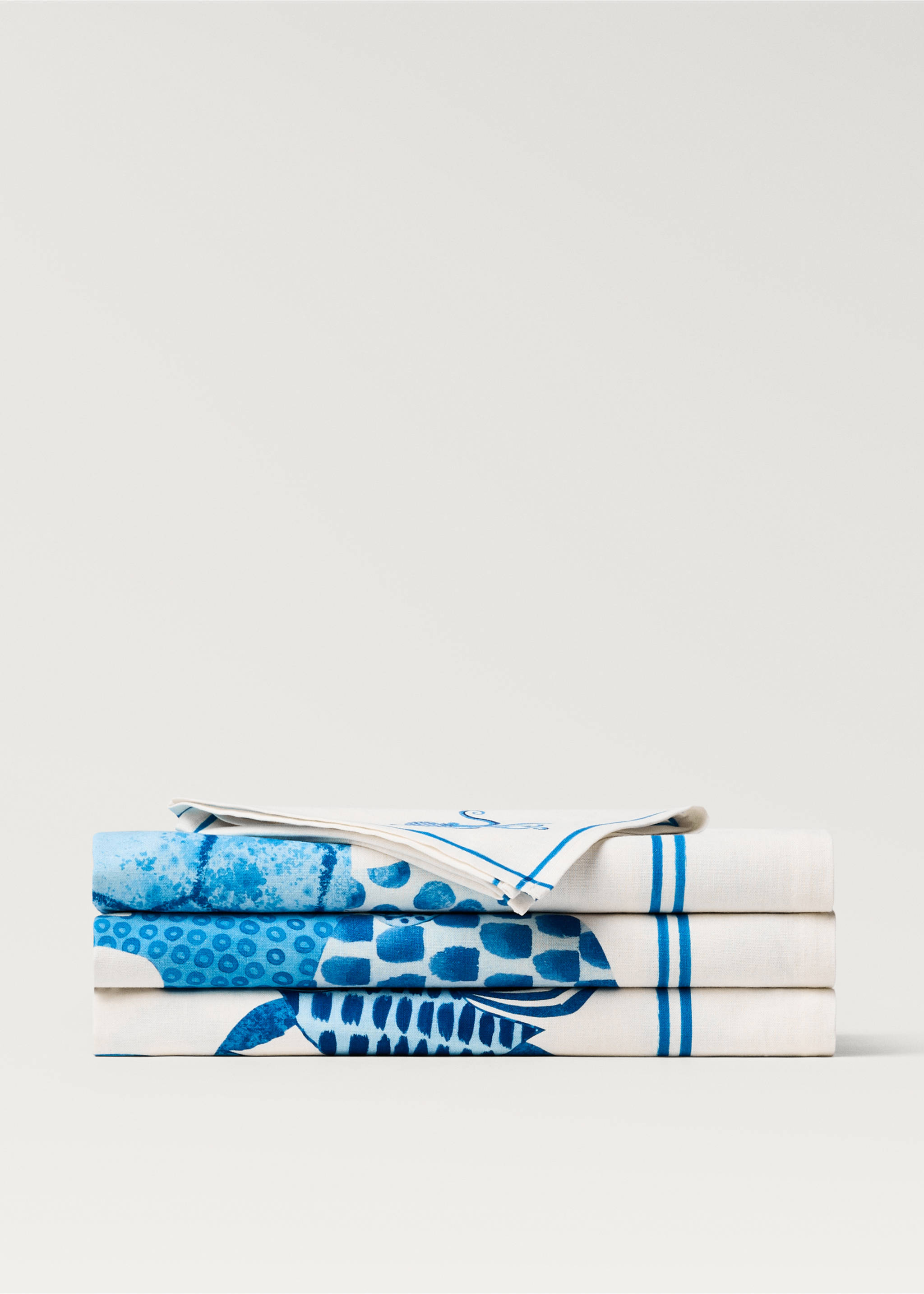 Nappe en lin imprimé marin pour 6 à 8 convives - Article sans modèle, Bleu. Ref: 87046730-00.