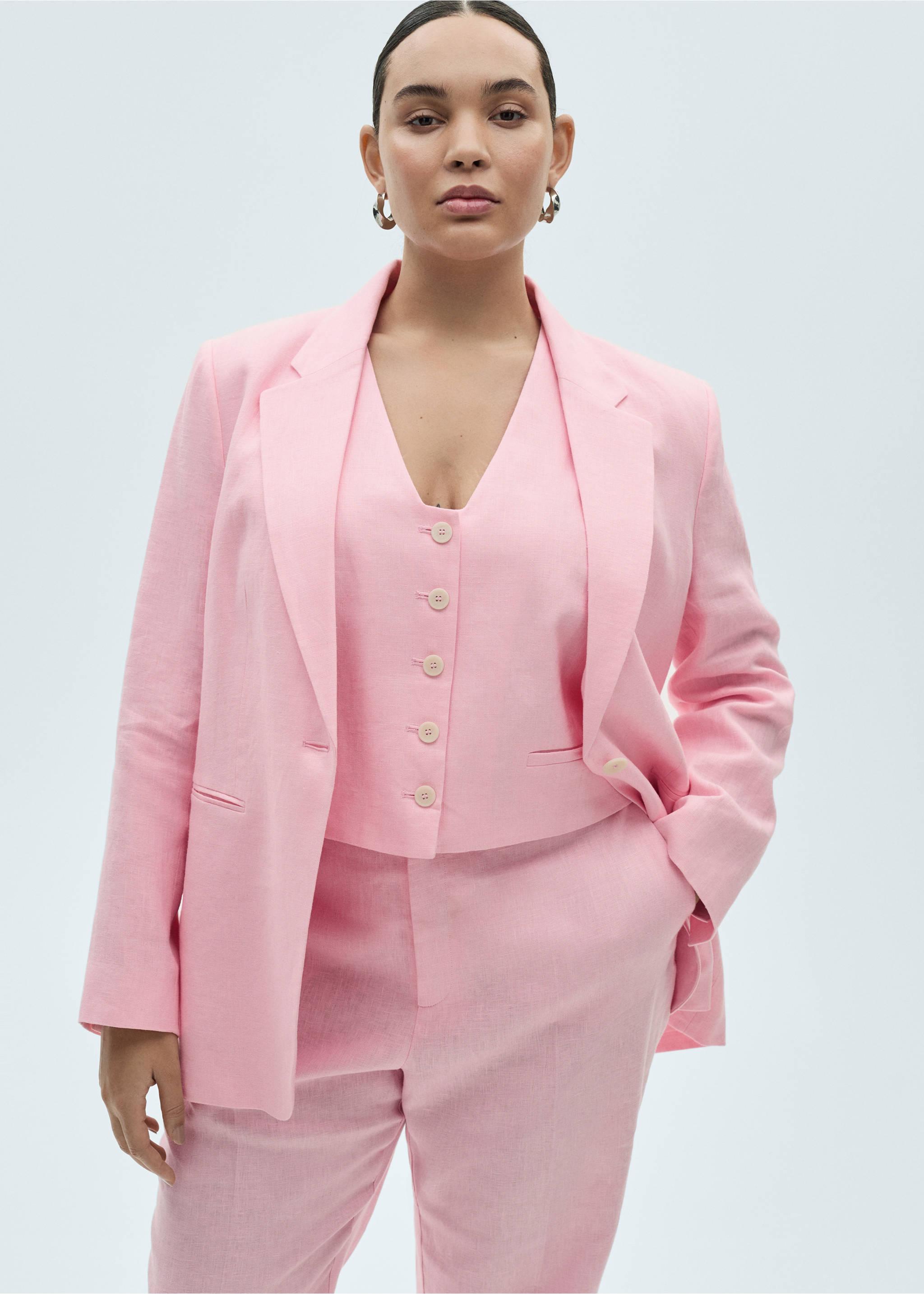 Linen suit waistcoat - Details of the article 5, Light Pink. Ref: 87047162-00.