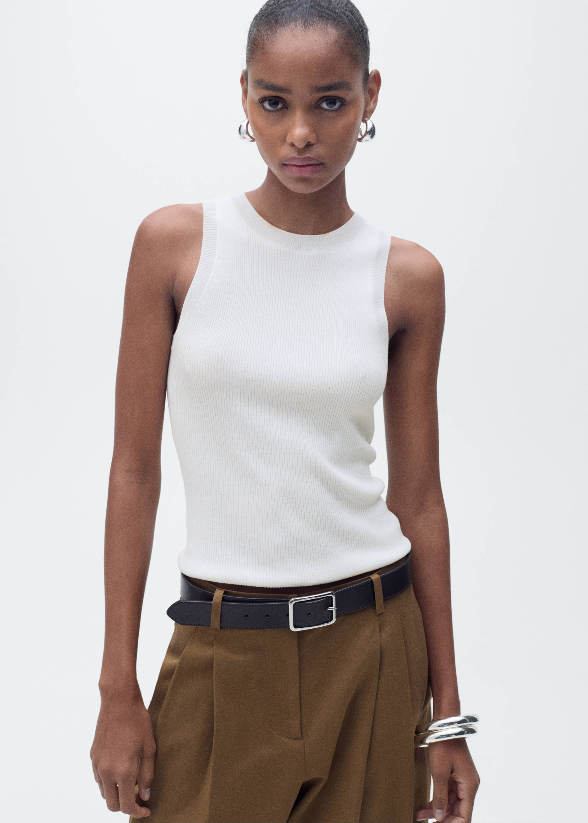Ribbed knit top - Medium plane, Ecru. Ref: 87047163-00.