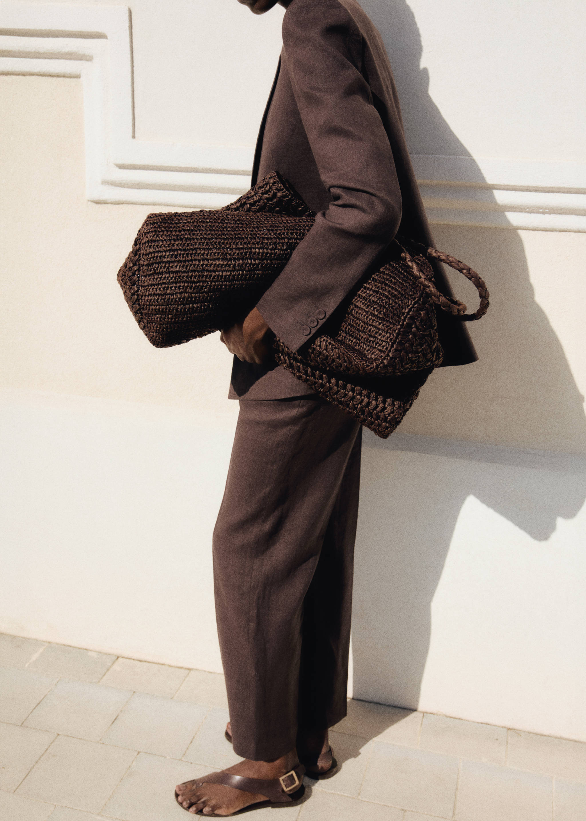 Pantaloni completo dritti lino - Dettaglio dell'articolo 6, Marrone. Ref: 87047171-00.