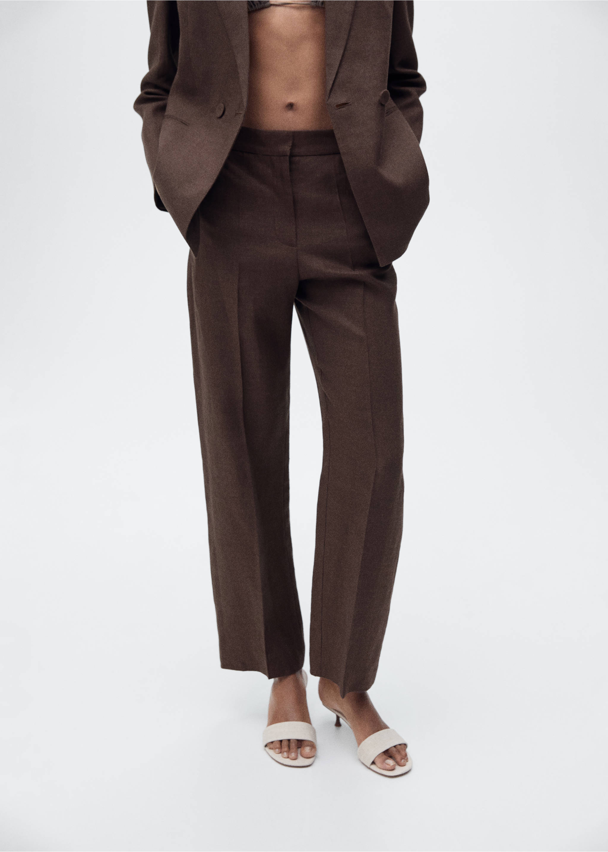 Pantaloni completo dritti lino - Dettaglio dell'articolo 2, Marrone. Ref: 87047171-00.