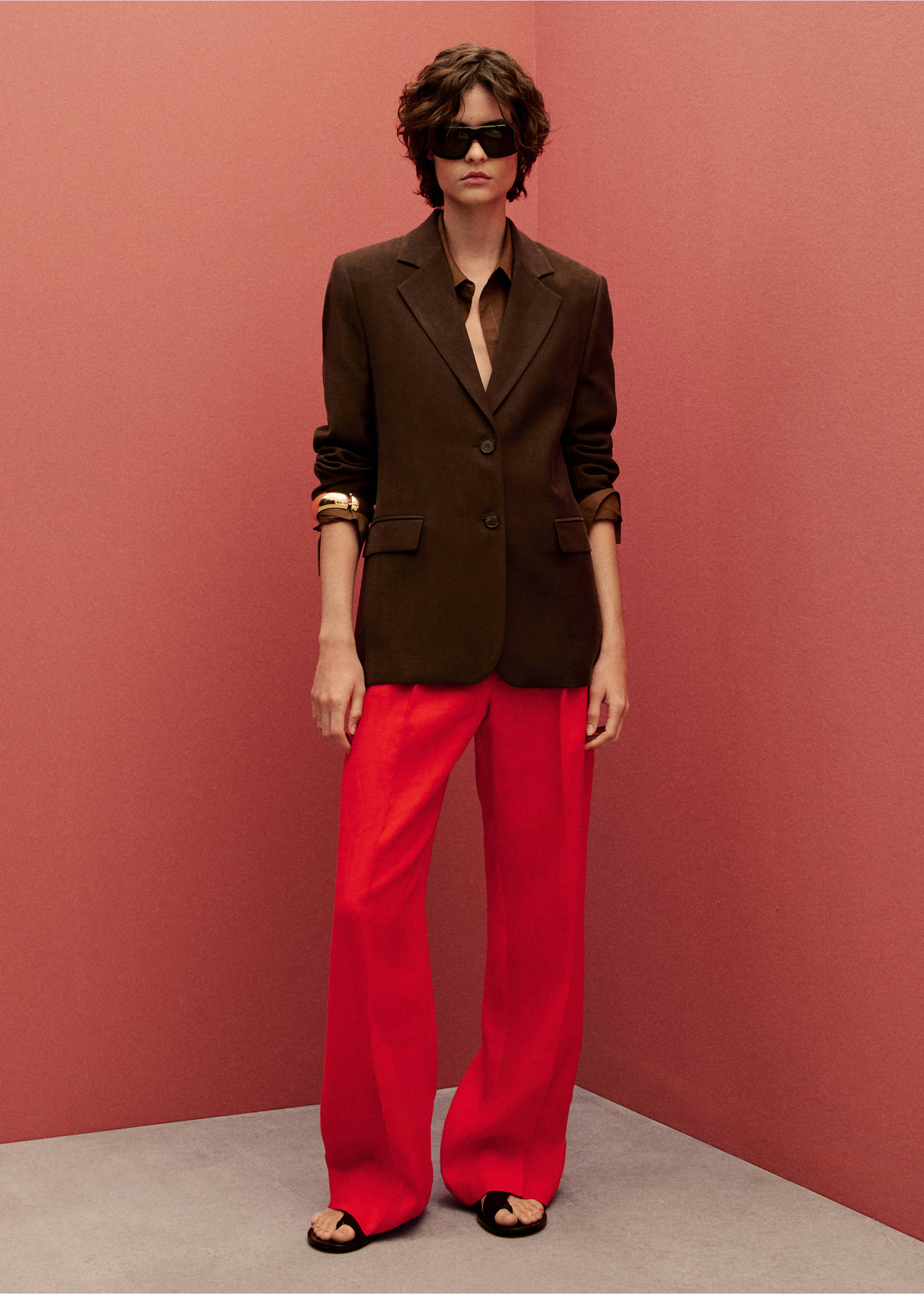 Straight-fit linen suit trousers - General plane, Red. Ref: 87047172-00.