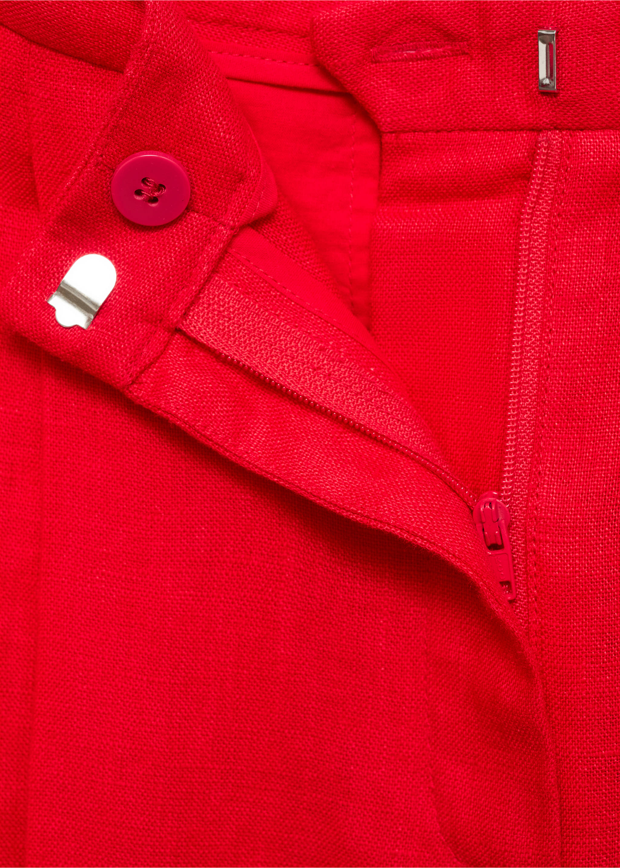 Straight-fit linen suit trousers - Details of the article 8, Red. Ref: 87047172-00.
