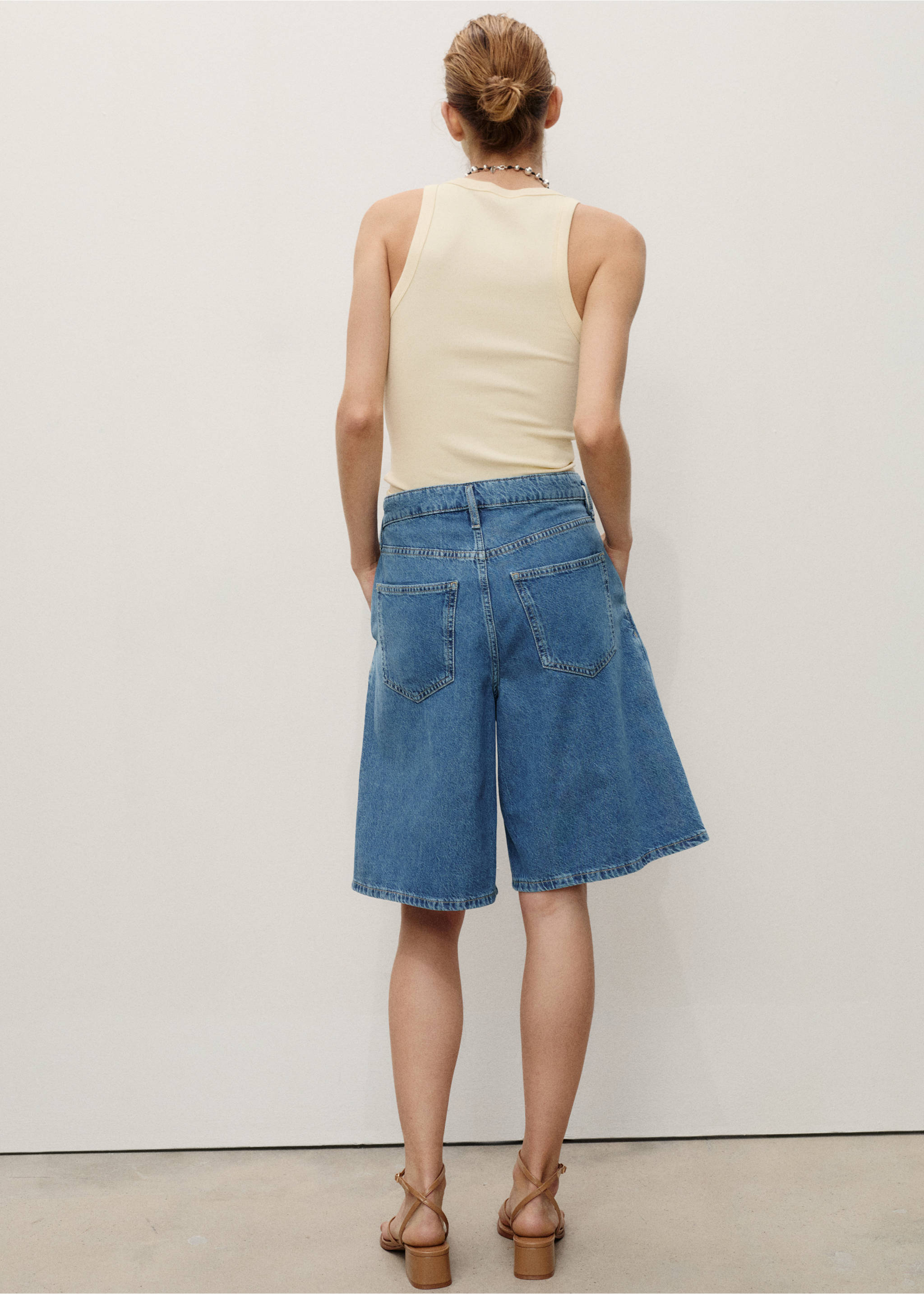 Pleated denim bermuda jorts - Reverse of the article, Medium Blue. Ref: 87047176-00.