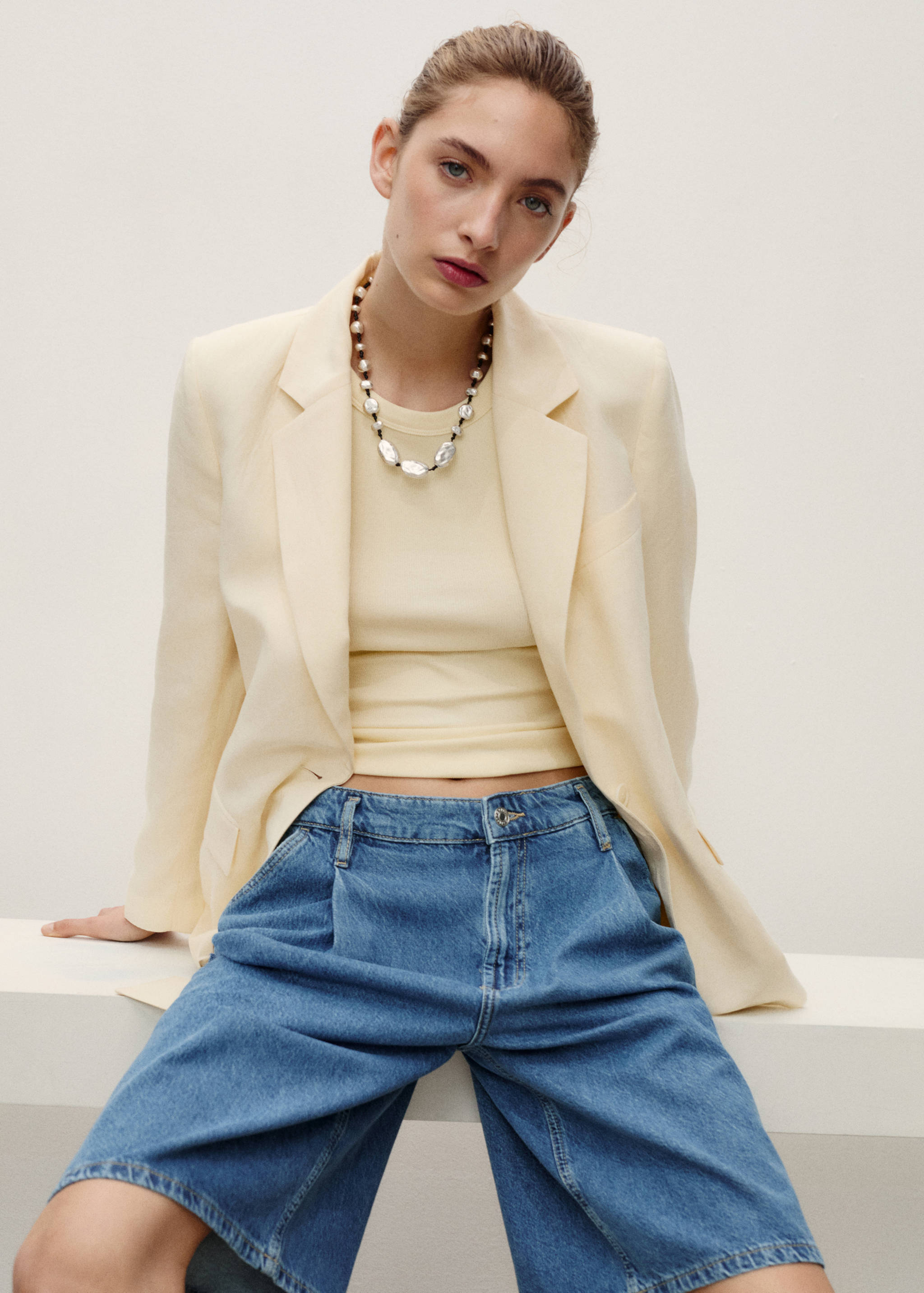 Pleated denim bermuda jorts - Details of the article 1