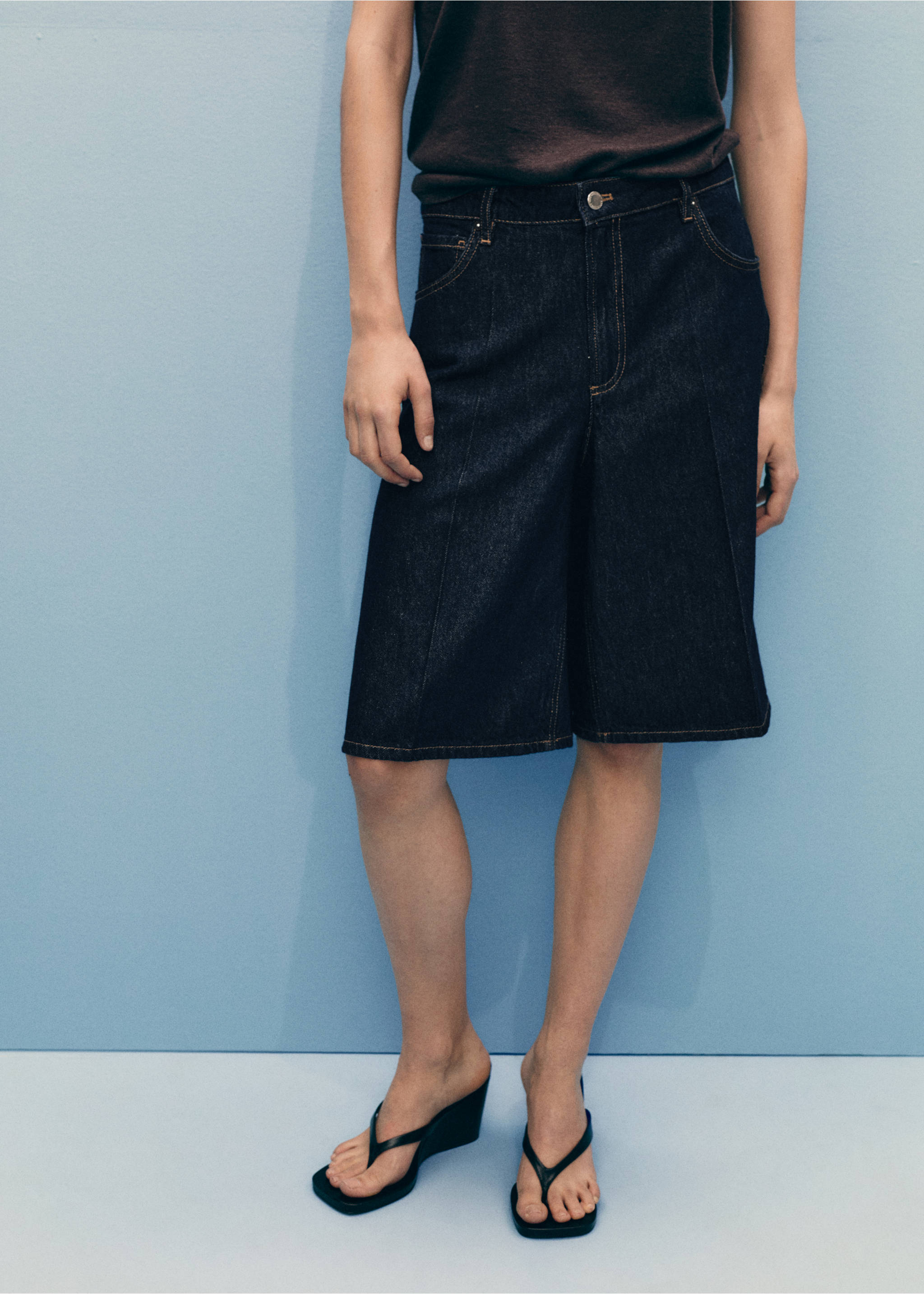 High-waisted denim bermuda jorts - Medium plane, Open Blue. Ref: 87047177-00.