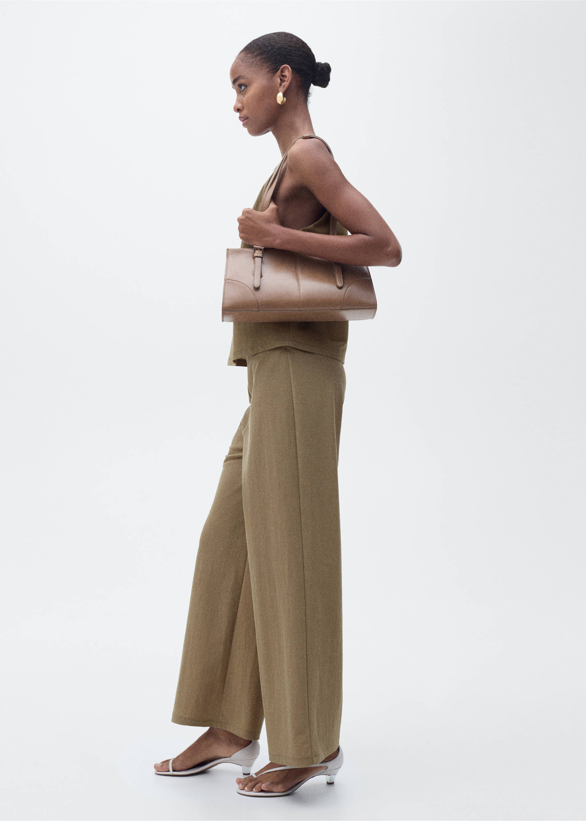Cropped palazzo trousers - General plane, Khaki. Ref: 87047178-00.