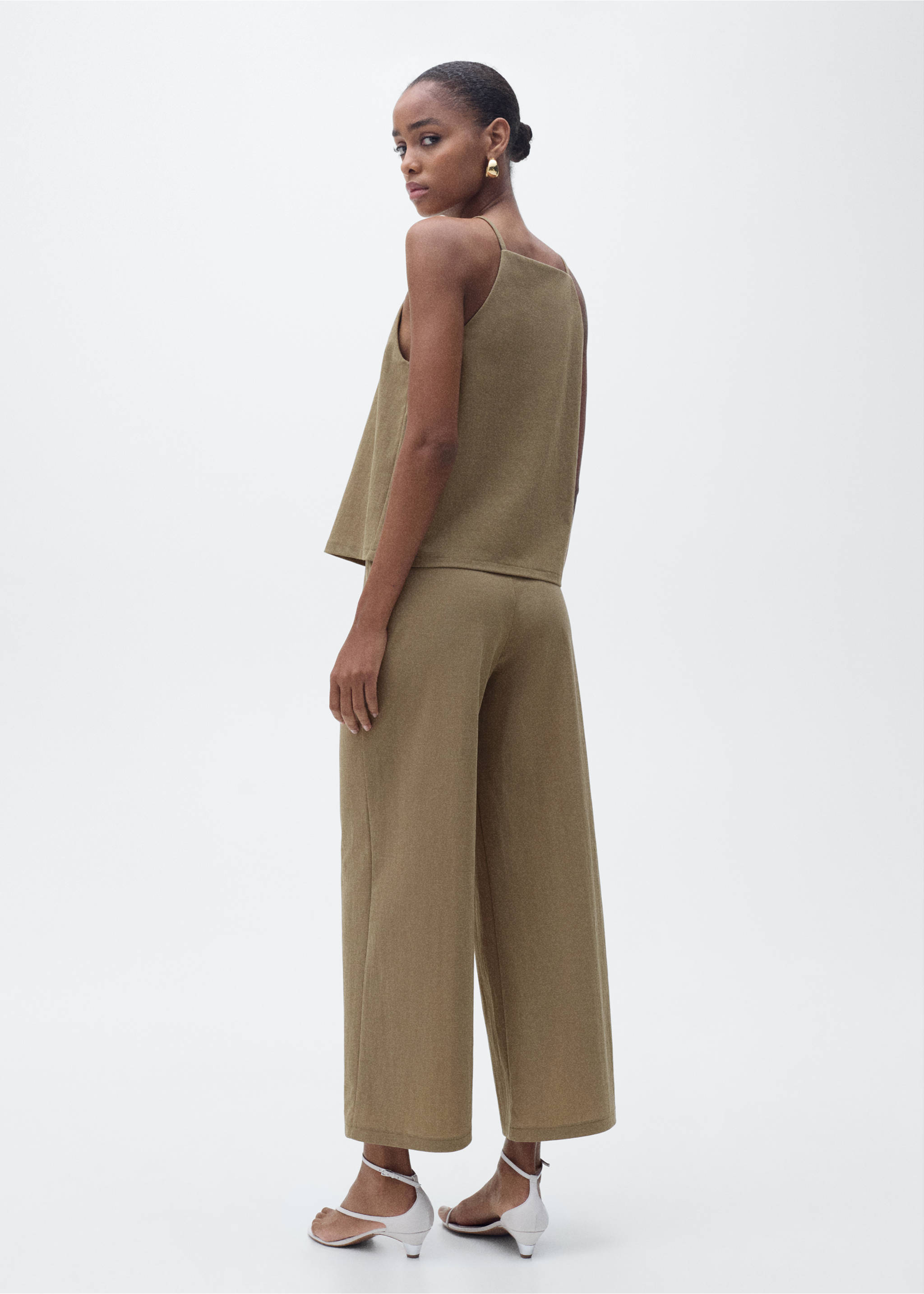 Cropped palazzo trousers - Reverse of the article, Khaki. Ref: 87047178-00.