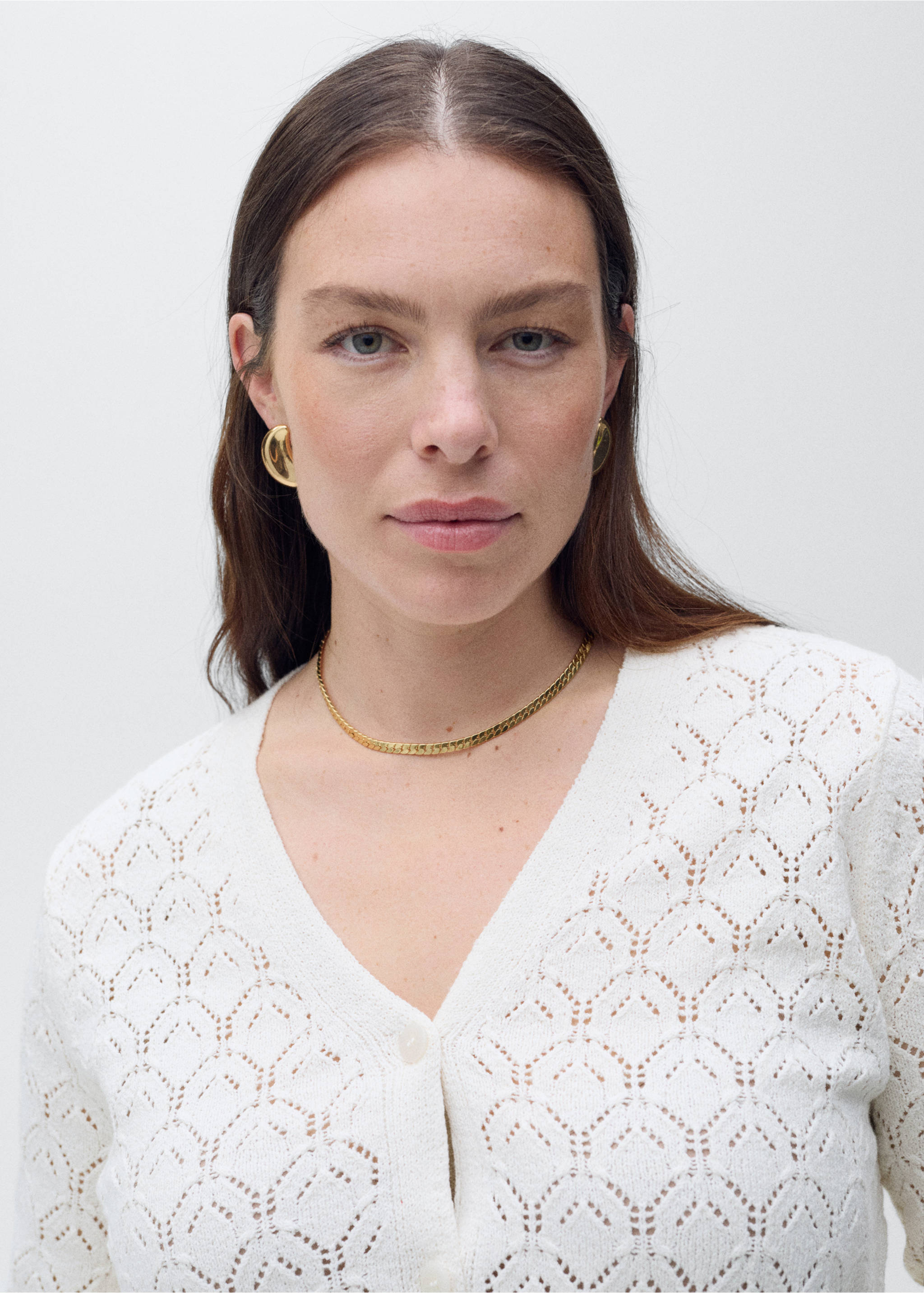 Openwork detail knit cardigan - Details of the article 4, Ecru. Ref: 87047182-00.