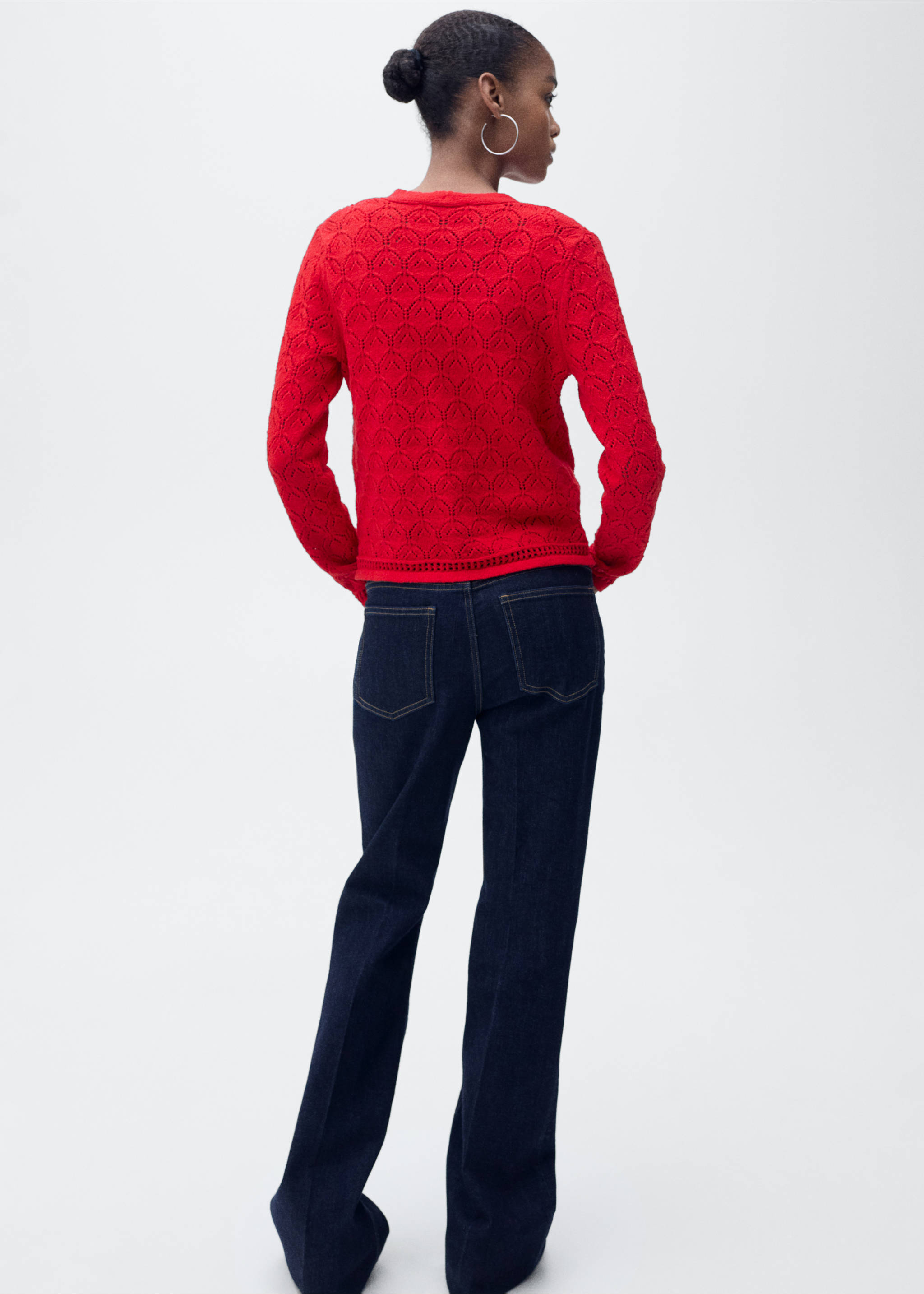 Cardigan maille détails ajourés - Verso de l’article, Rouge. Ref: 87047182-00.