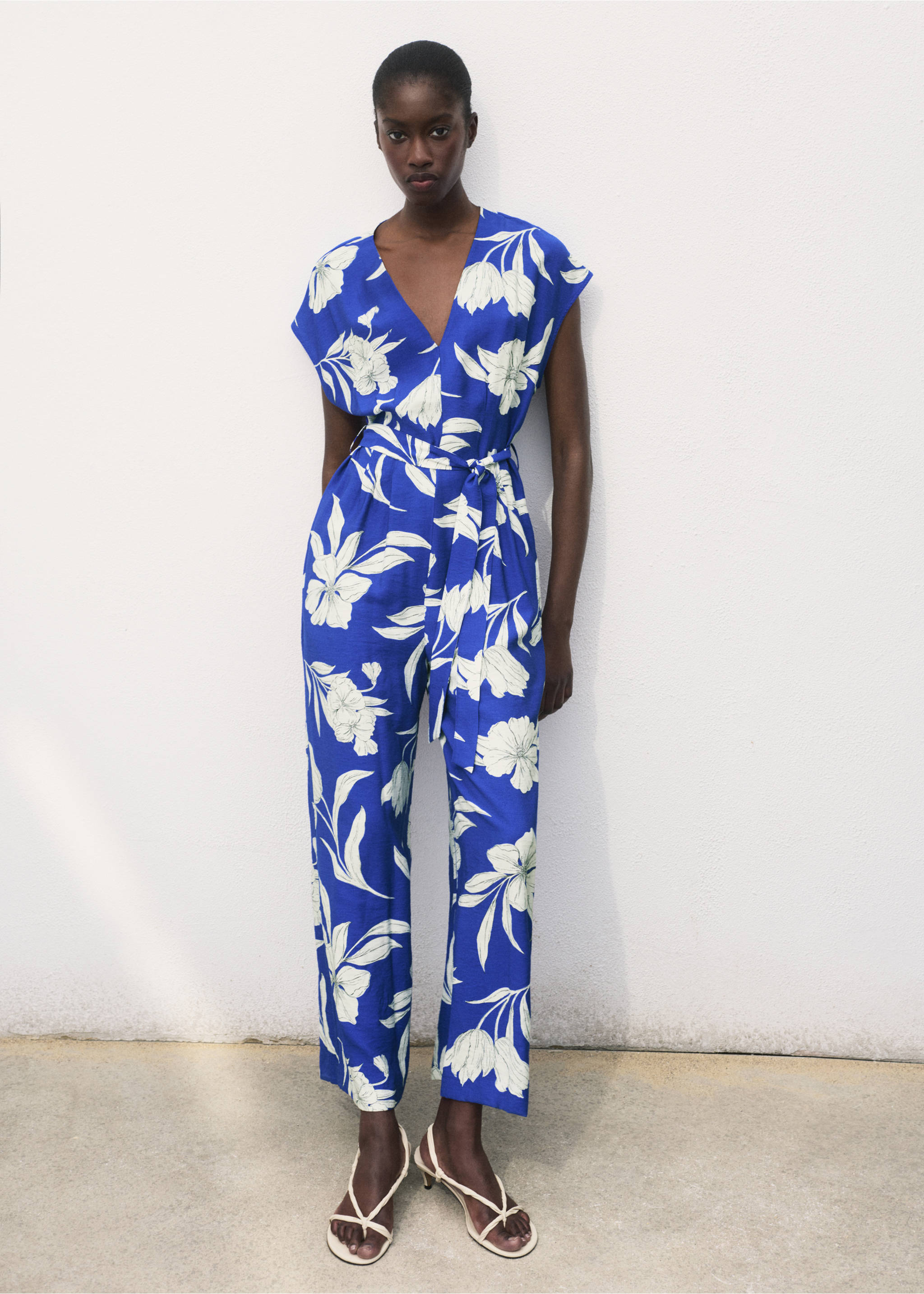 Printed long jumpsuit with belt - General plane, Blue. Ref: 87047184-00.
