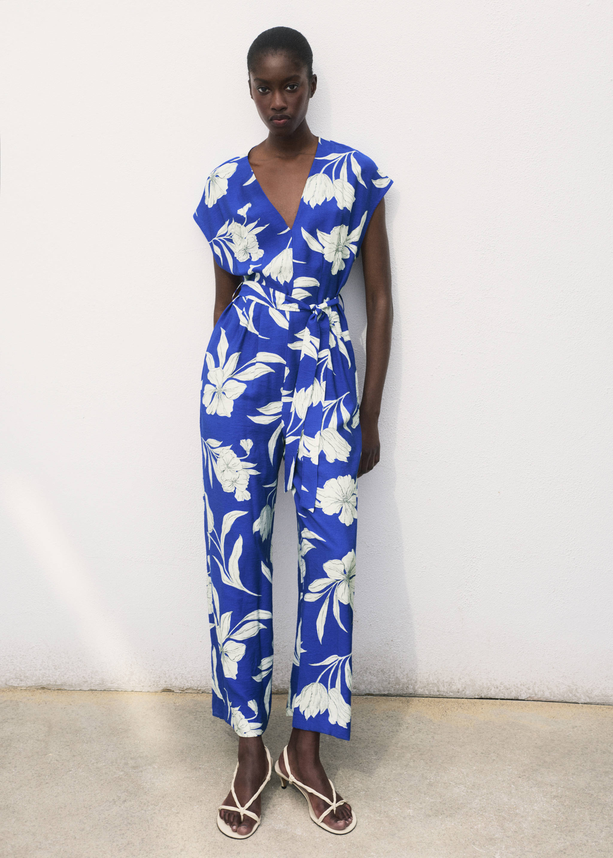 Printed long jumpsuit with belt - General plane
