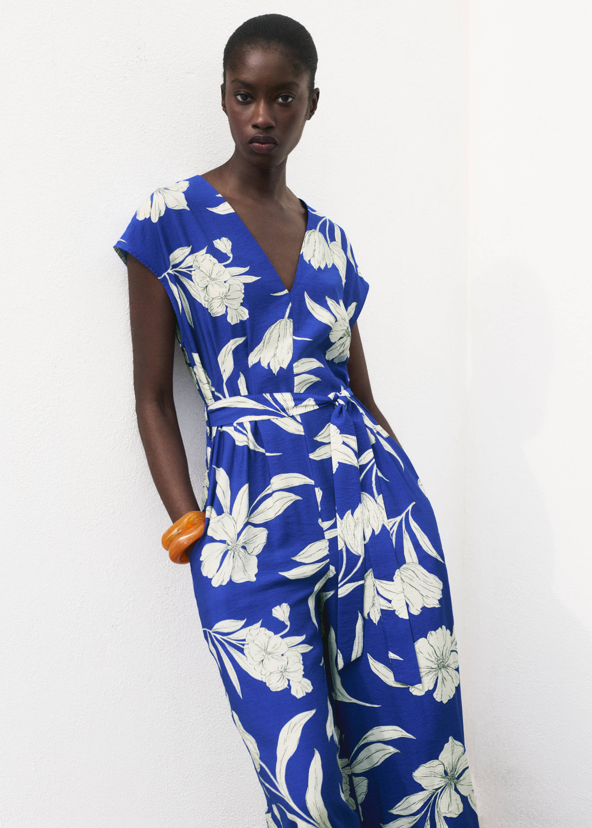 Printed long jumpsuit with belt - Medium plane