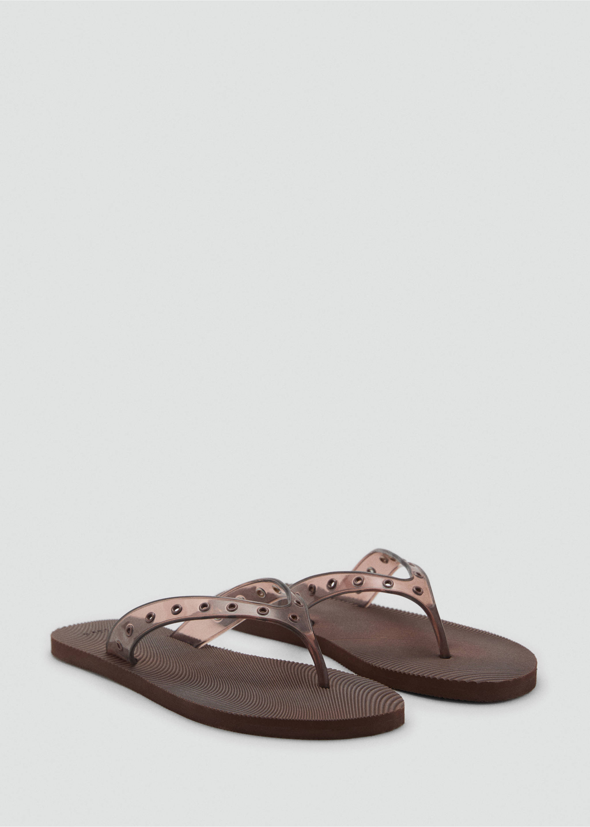 Vinyl strappy sandals with eyelets - Medium plane, Chocolate. Ref: 87047186-00.