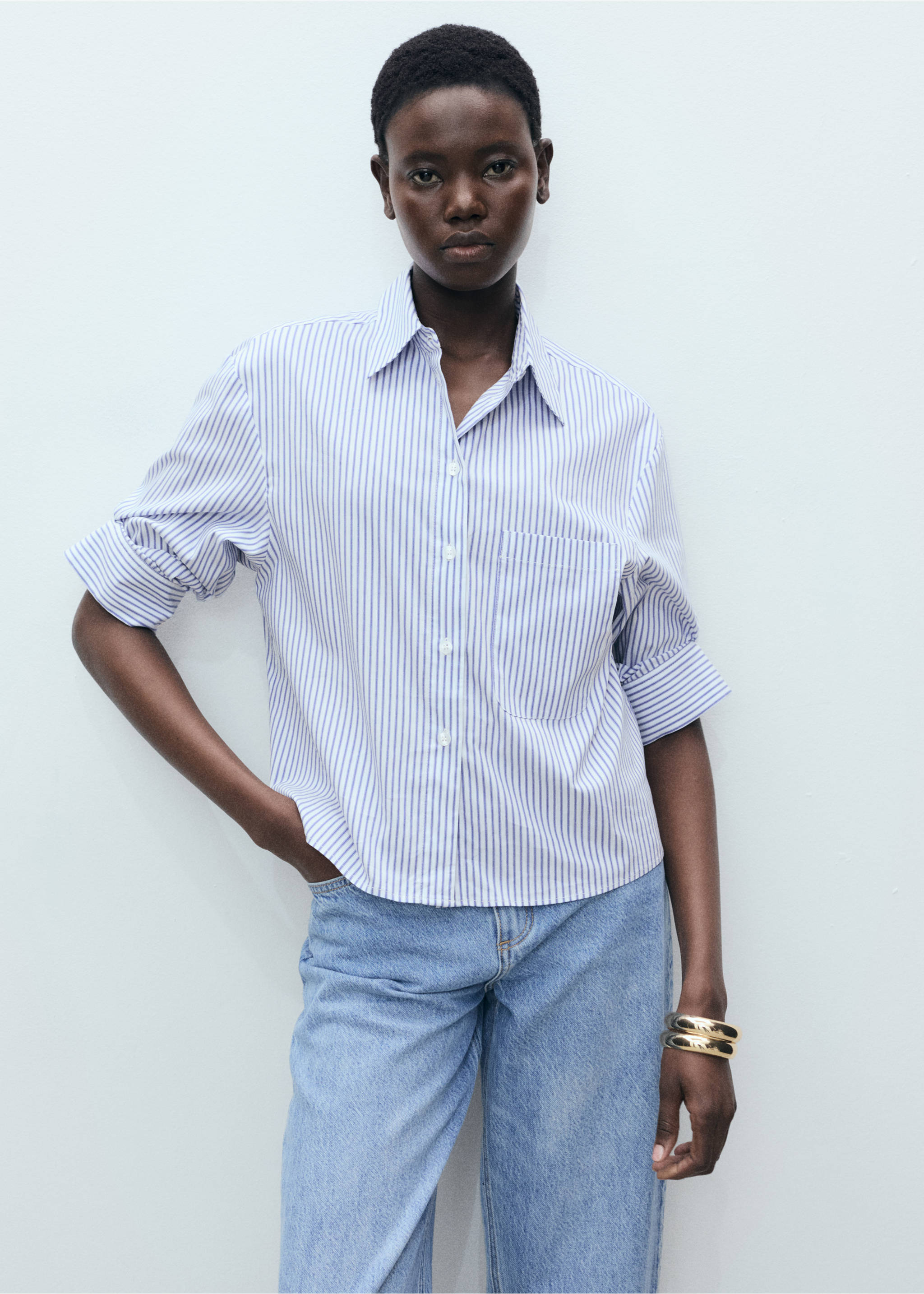 Striped multi-position sleeve shirt - Medium plane, Blue. Ref: 87047188-00.