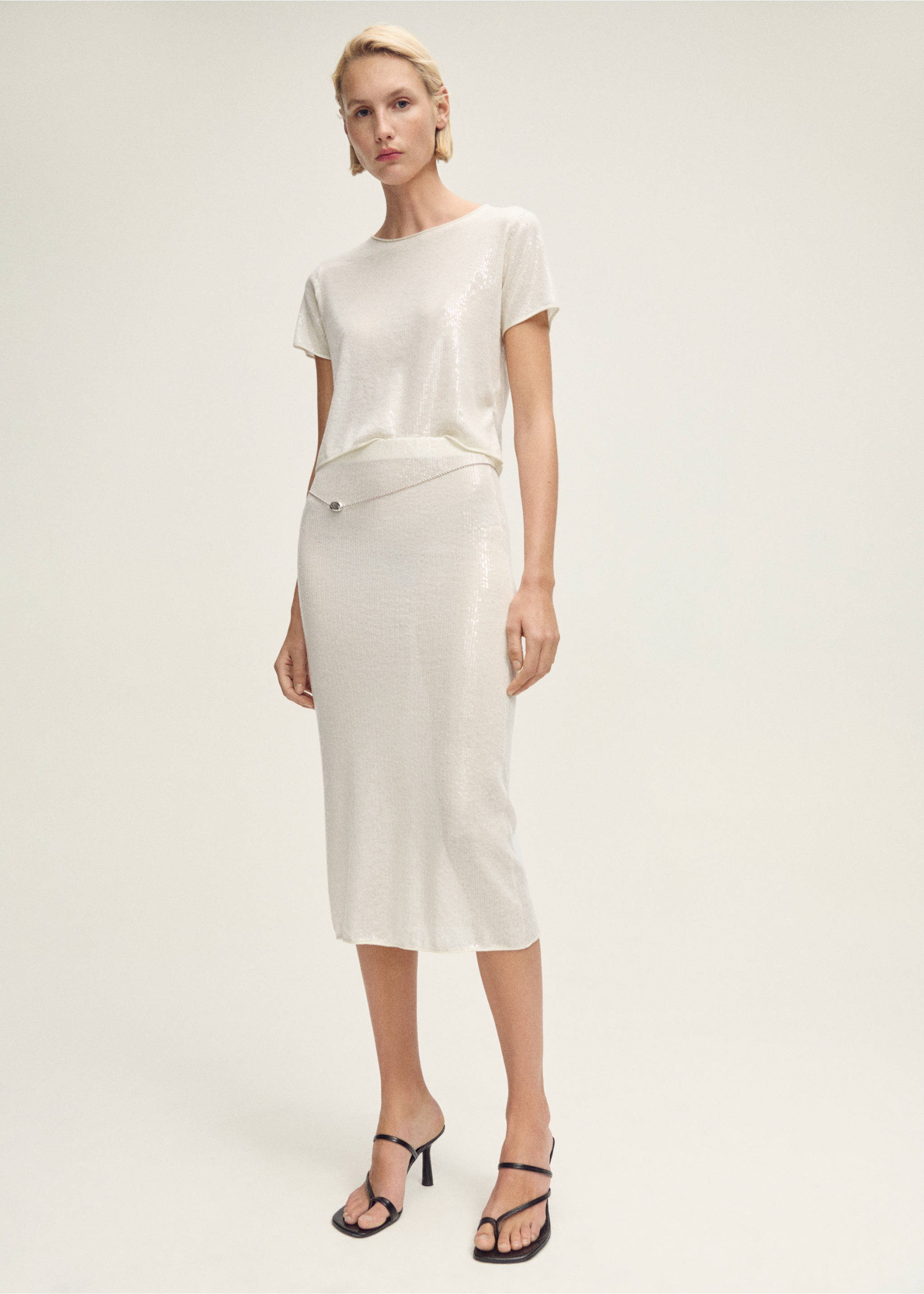 Short-sleeved sequin knitted sweater - General plane, Vanilla. Ref: 87047190-00.