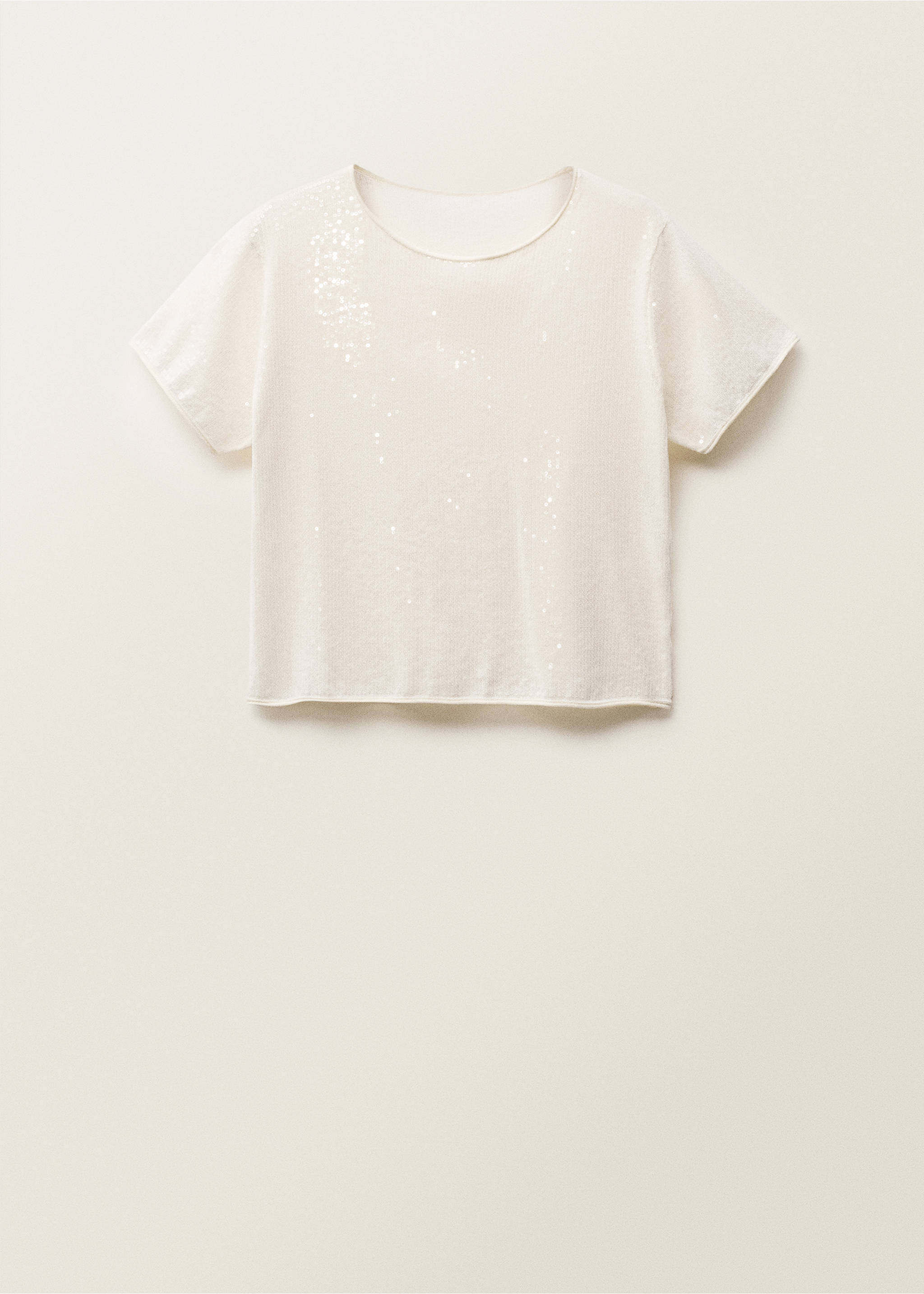 Short-sleeved sequin knitted sweater - Article without model, Vanilla. Ref: 87047190-00.