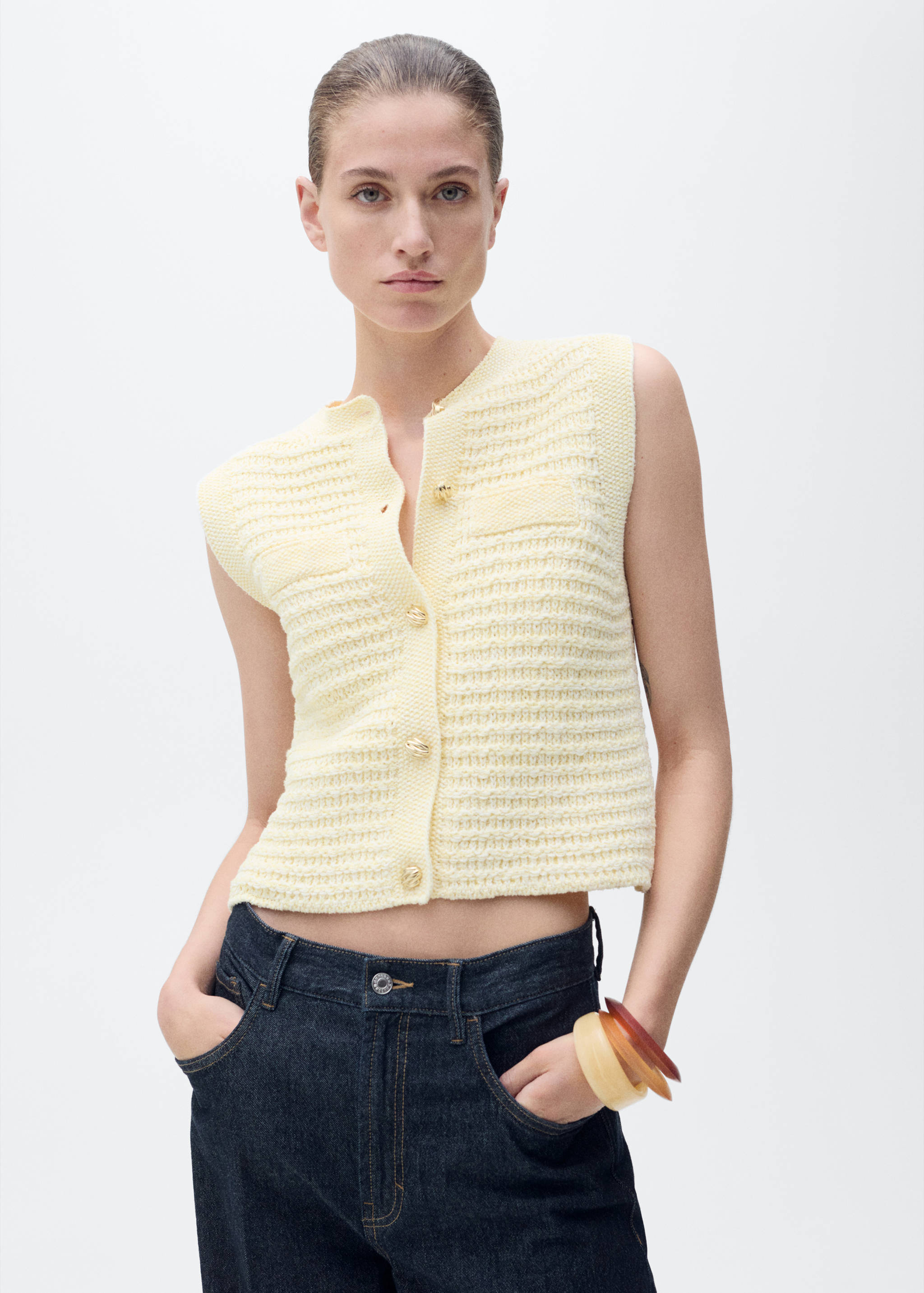 Cardigan maille boutons bijoux - Plan moyen