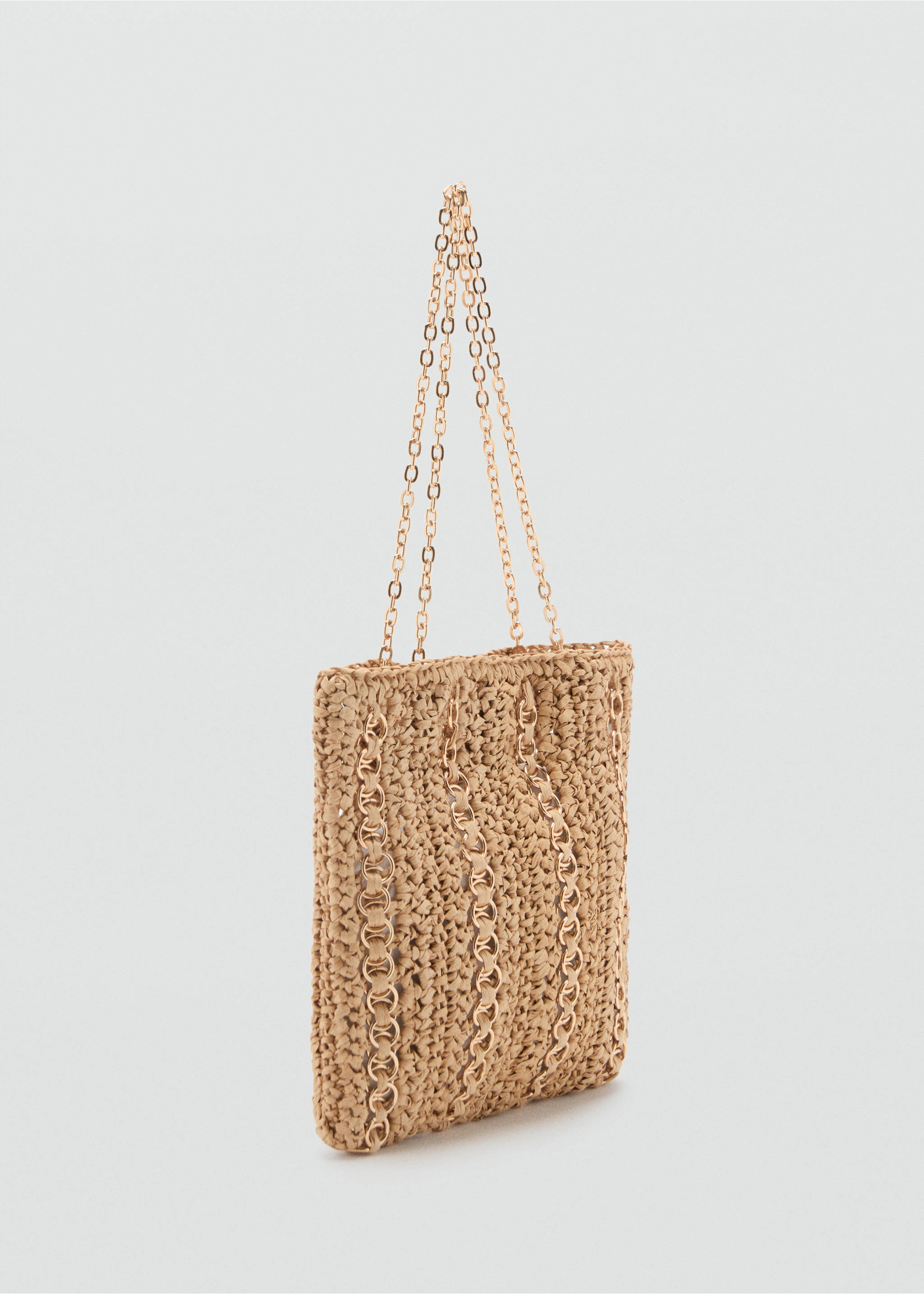 Natural fibre bag with metal rings - Medium plane, Beige. Ref: 87047677-00.