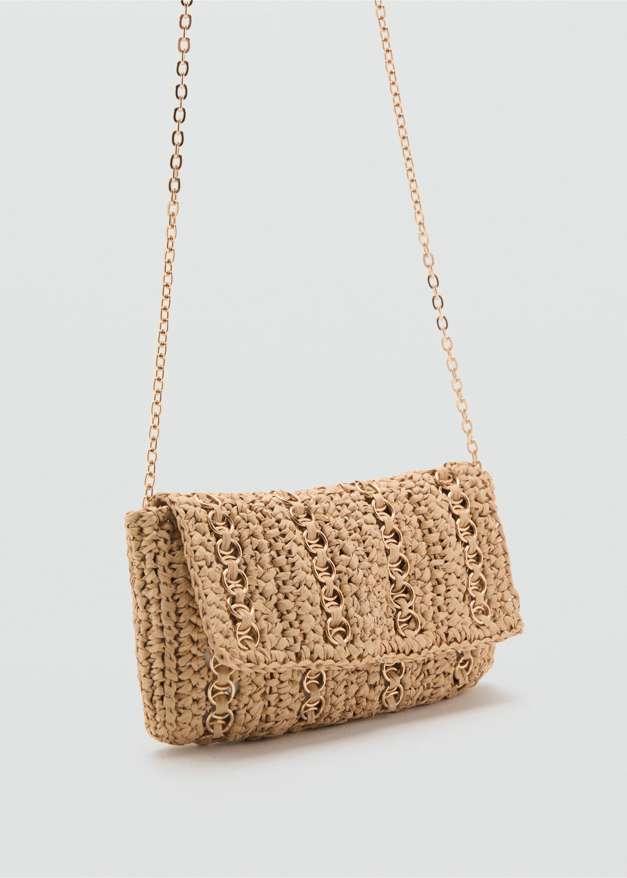 Natural fibre handbag with metal rings - Medium plane, Beige. Ref: 87047678-00.