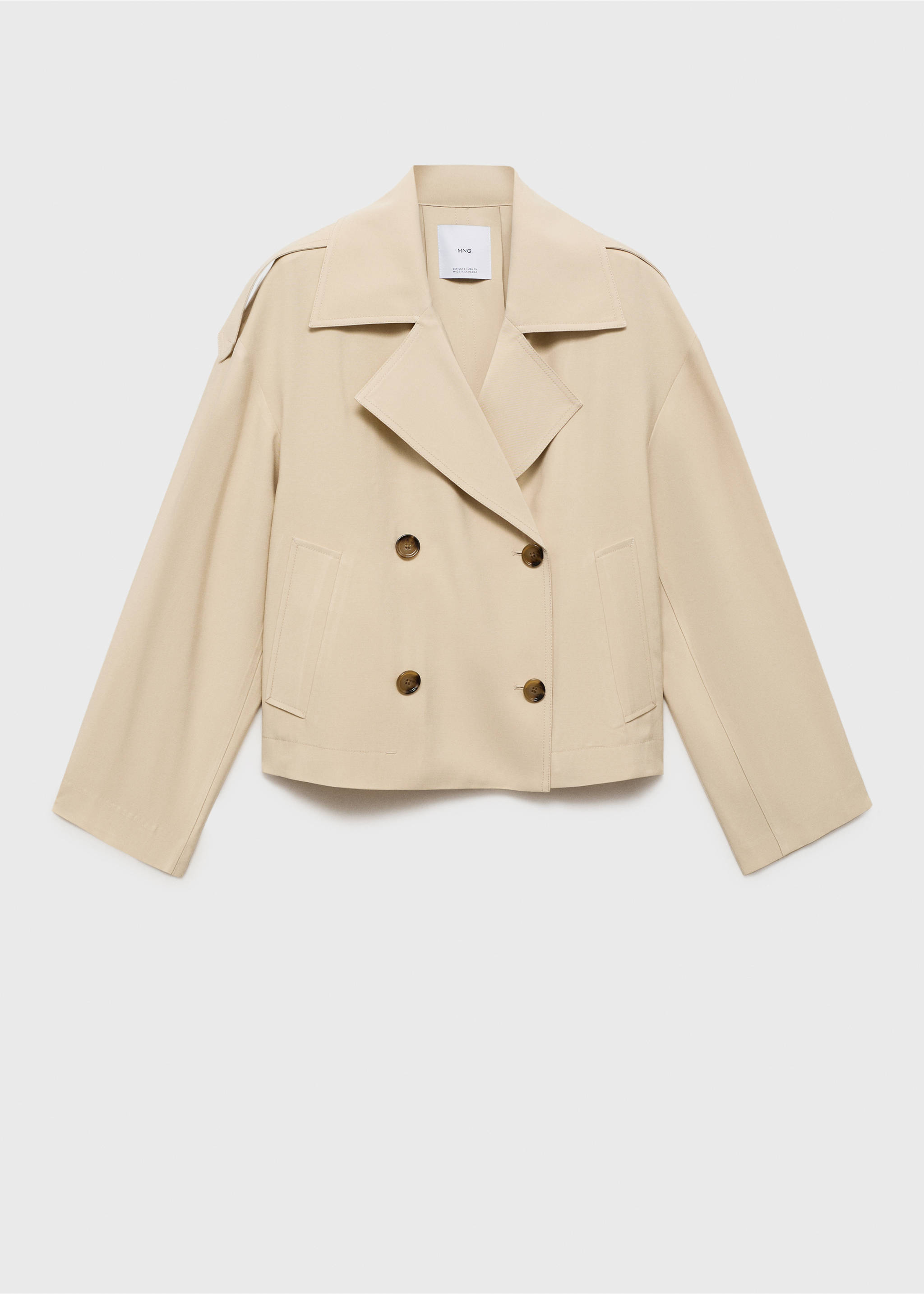 Double-breasted cropped trench coat - Article without model, Light/Pastel Grey. Ref: 87047680-00.