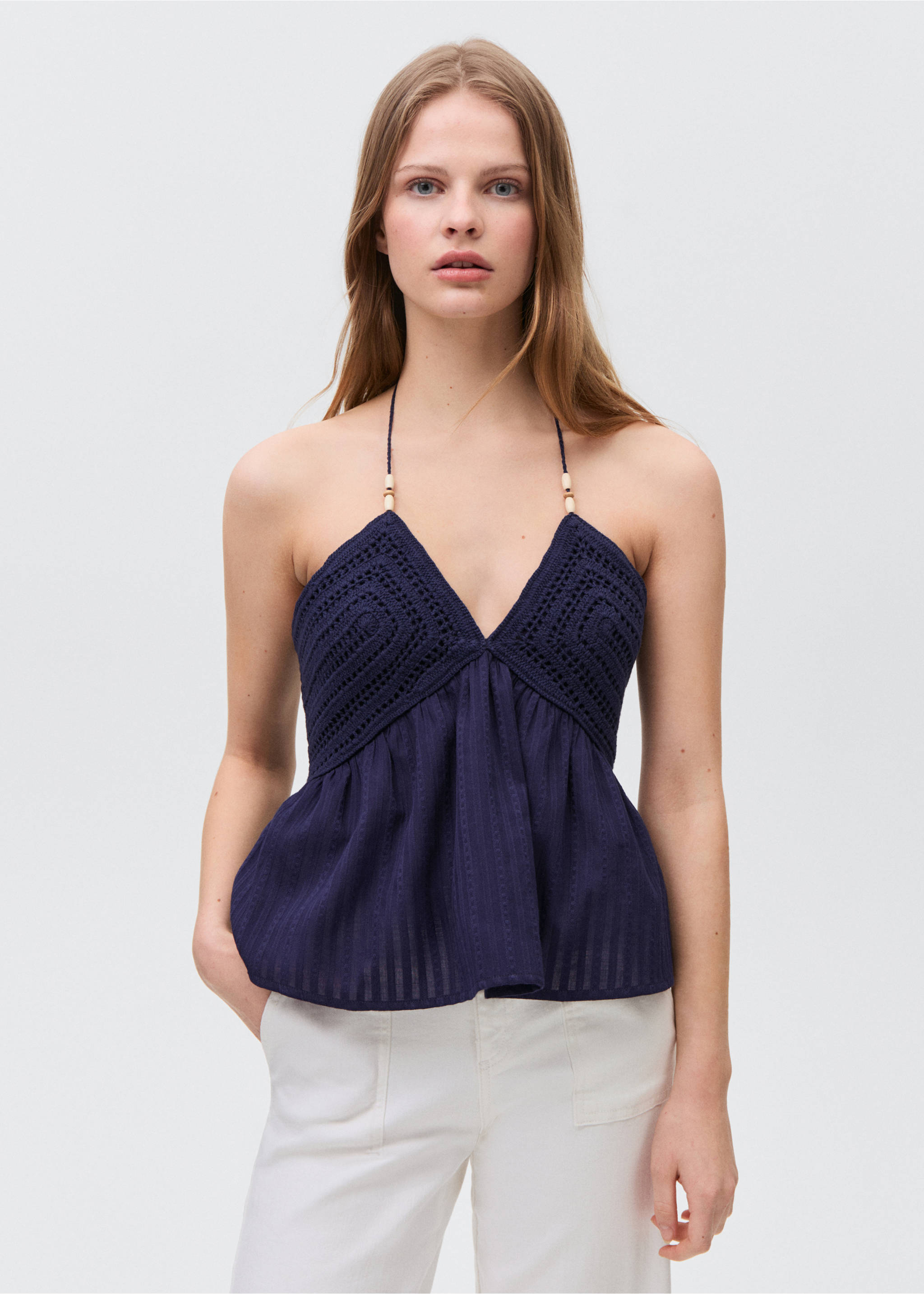 Top crochet abalorios - Plano medio, Azul marino. Ref: 87047682-00.