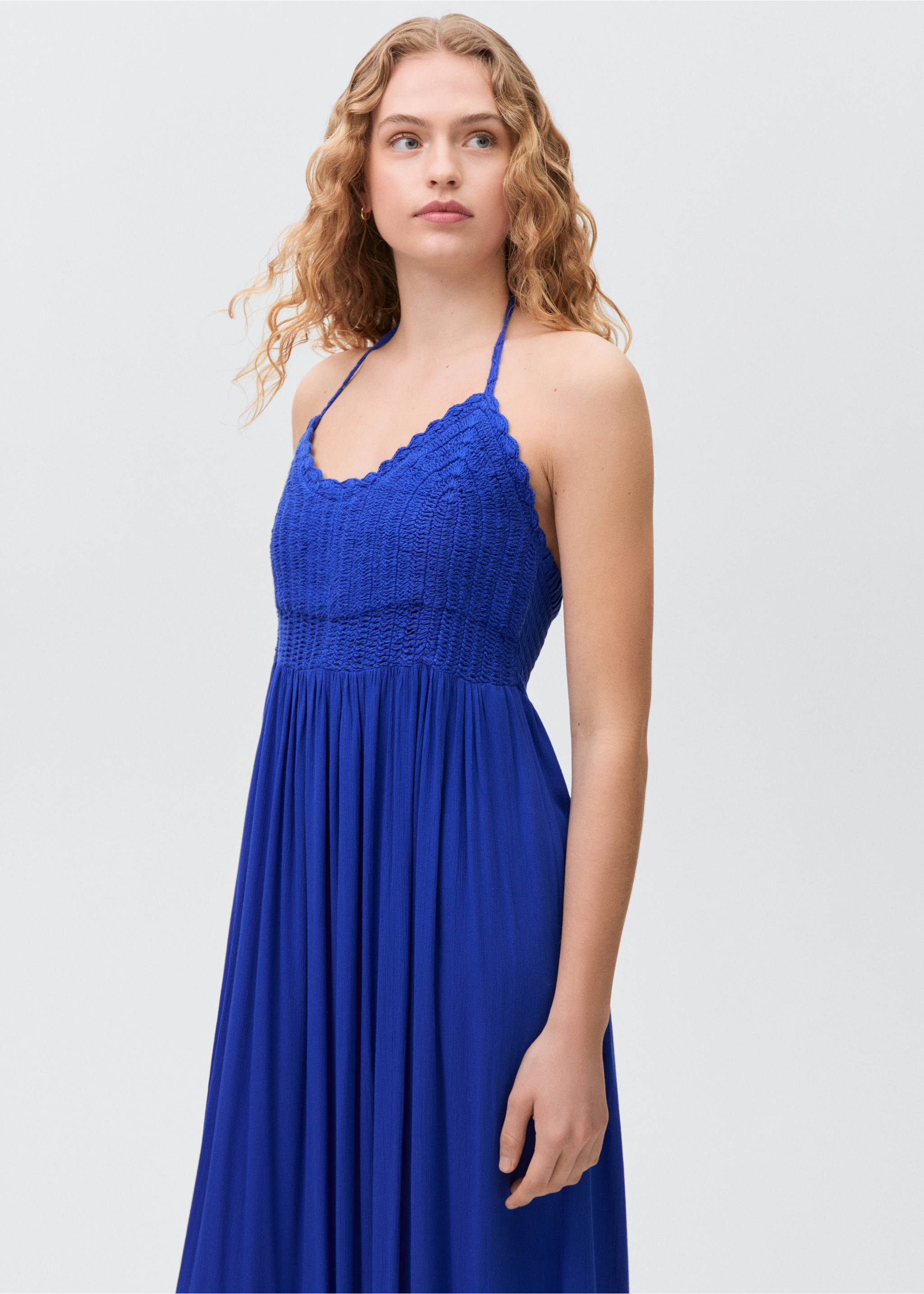 Crochet long dress - Medium plane, Vibrant blue. Ref: 87047683-00.