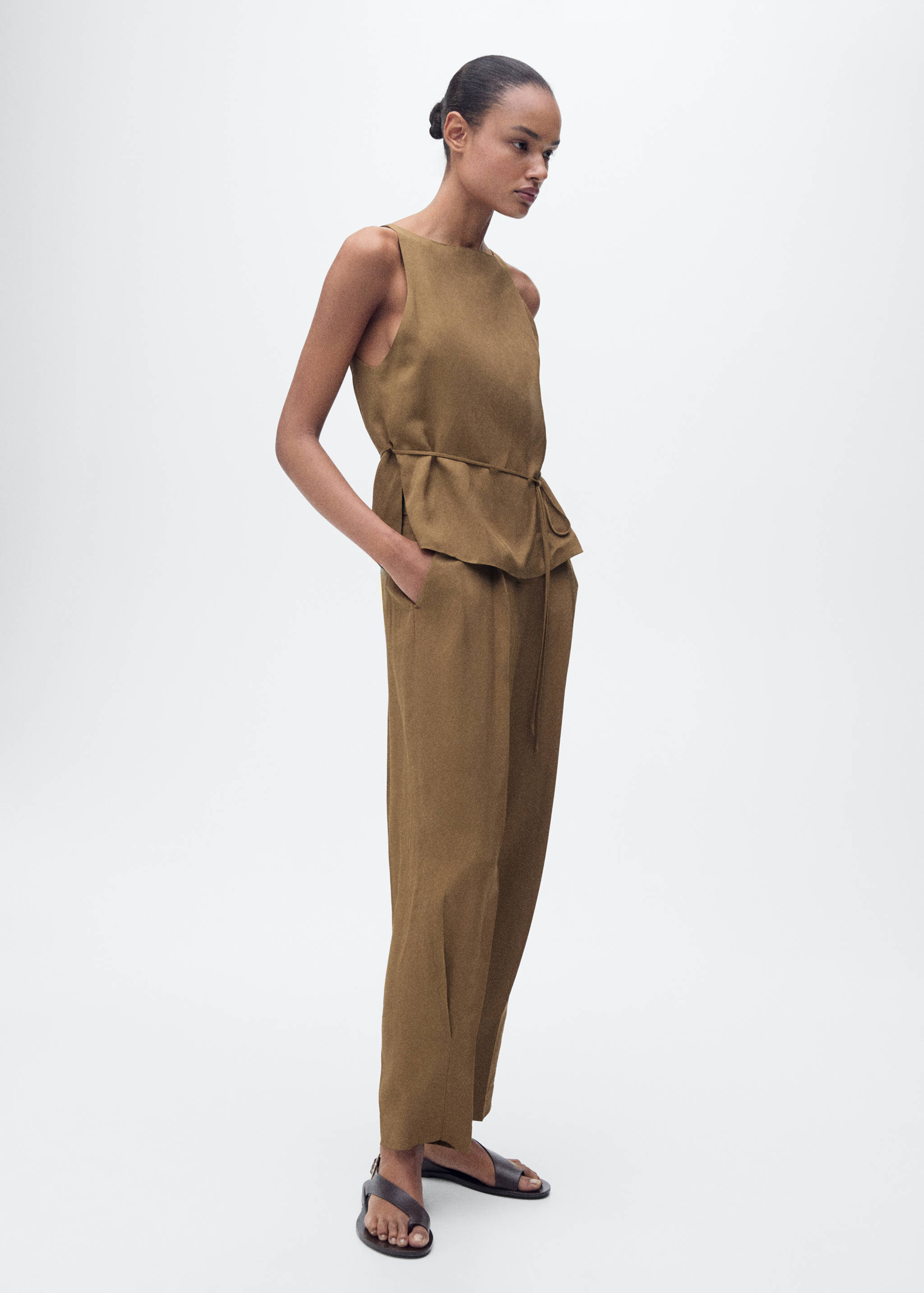 Pantalon mélange de lin pinces - Plan général