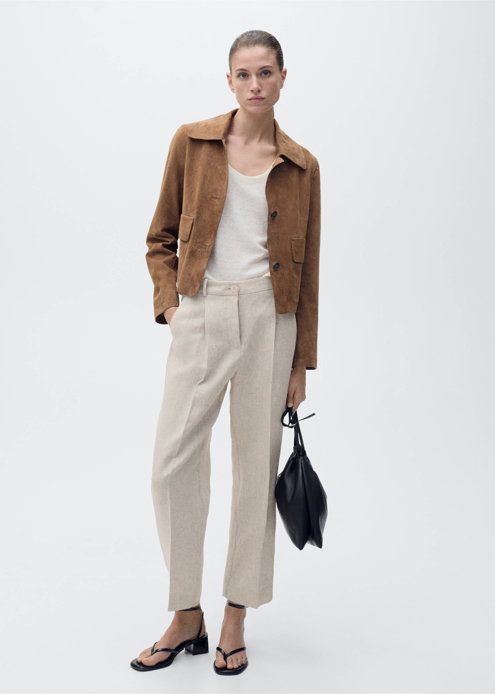 Bundfaltenhose aus Leinen - Allgemeine Ansicht, Beige. Ref: 87047694-00.