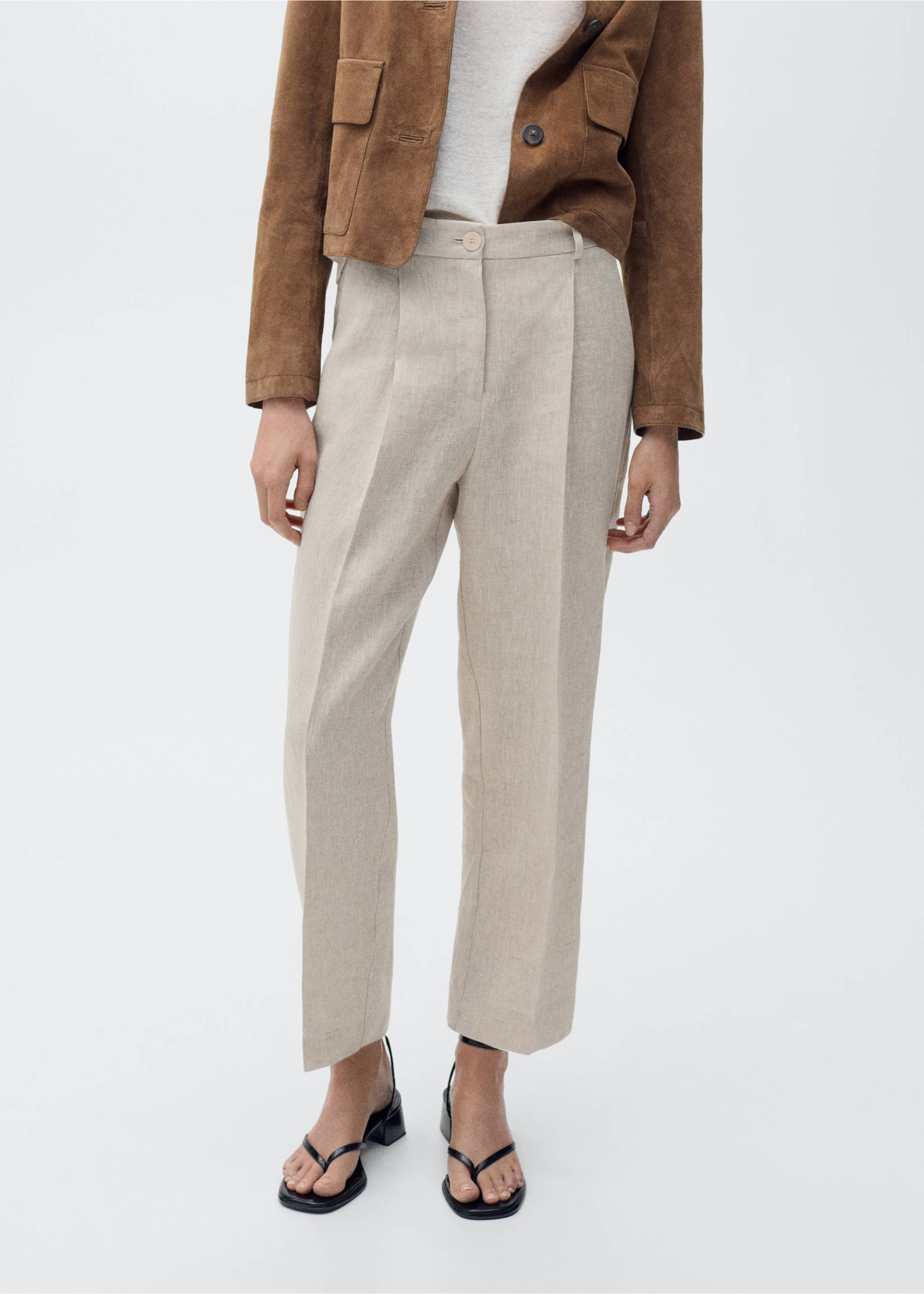 Bundfaltenhose aus Leinen - Mittlere Ansicht, Beige. Ref: 87047694-00.
