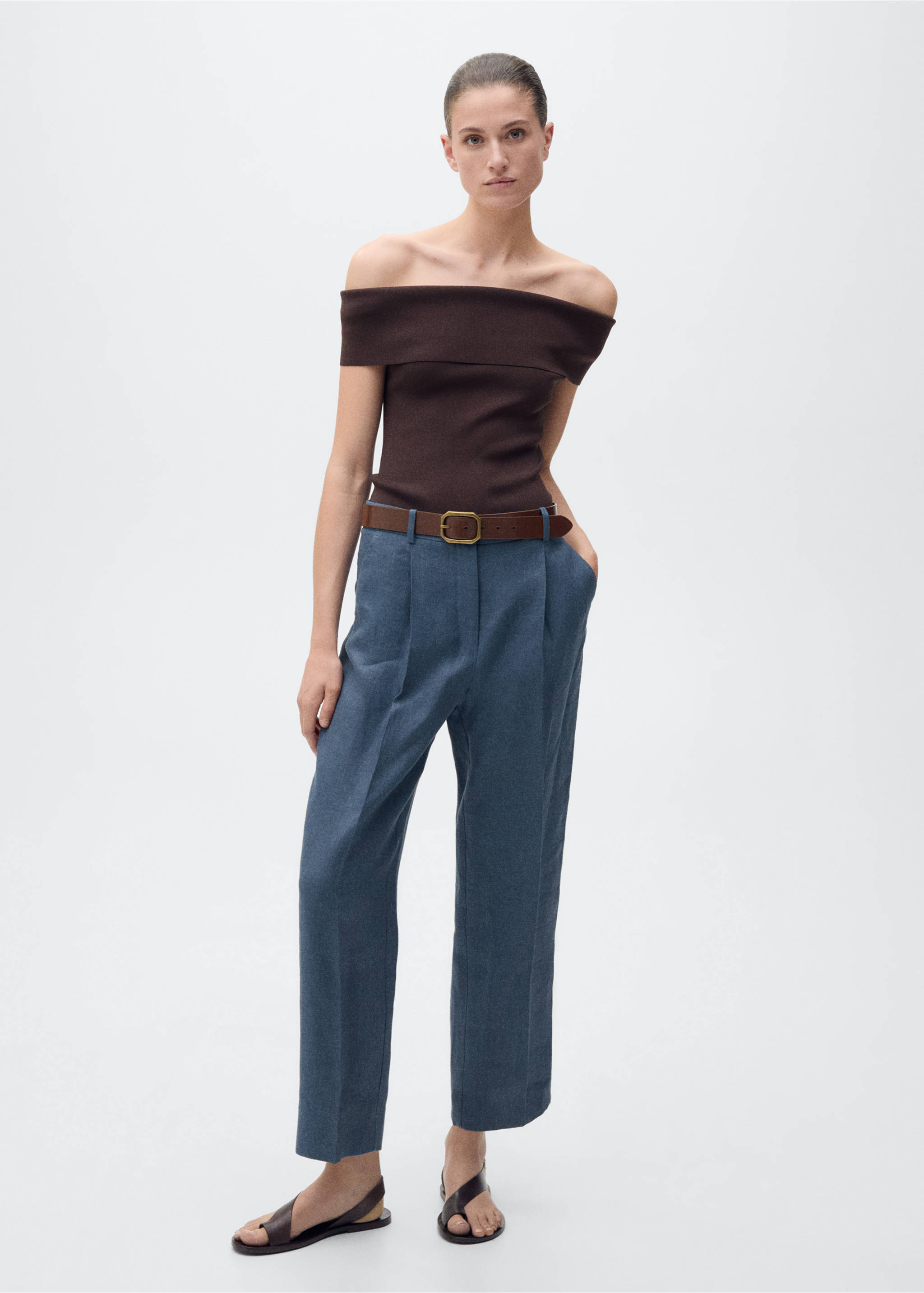 Pleated linen trousers - General plane, Blue. Ref: 87047694-00.