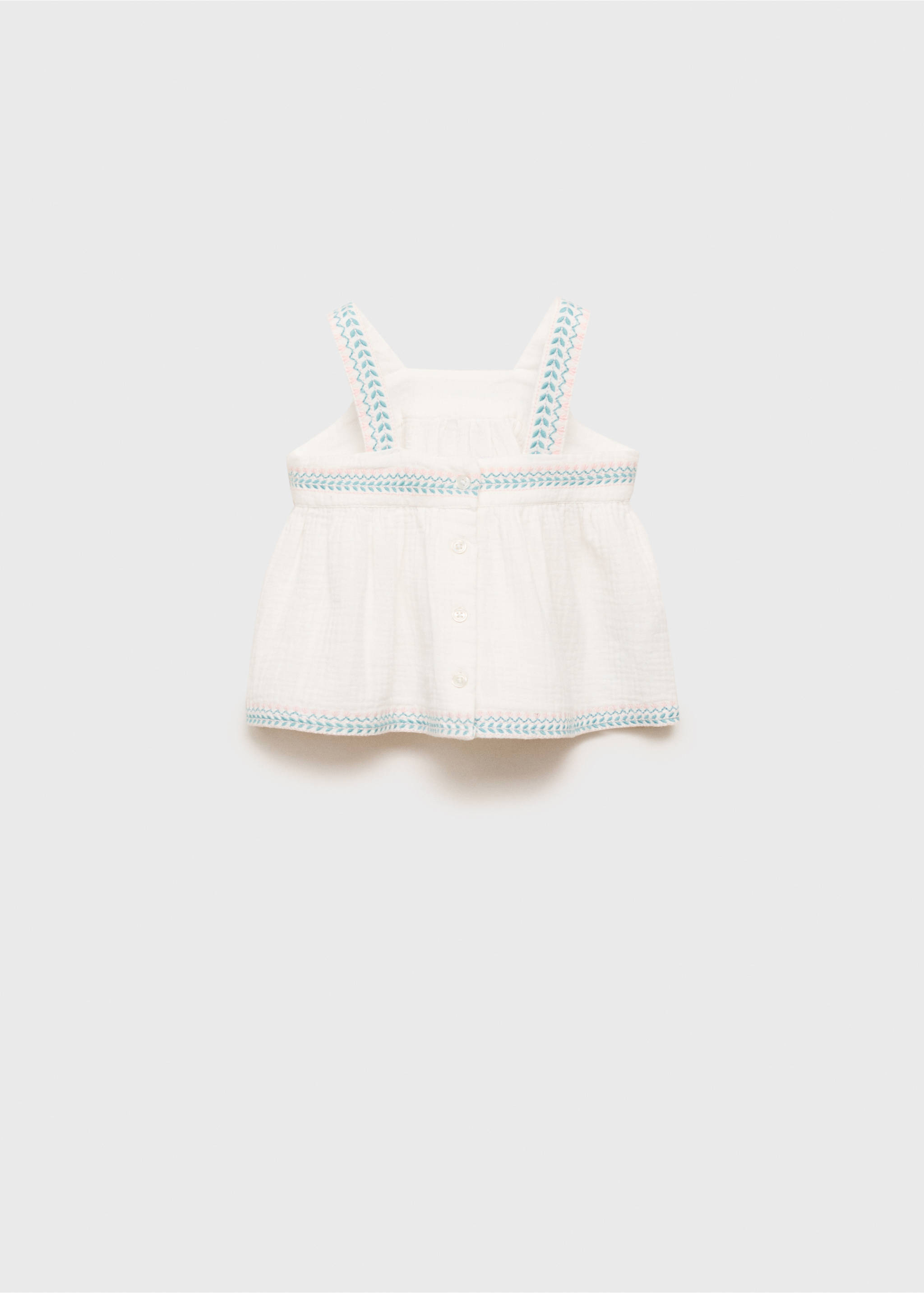 Bestickte Bluse aus Crinkle-Baumwoll-Gaze - Rückseite des Artikels, Weiß. Ref: 87047698-00.