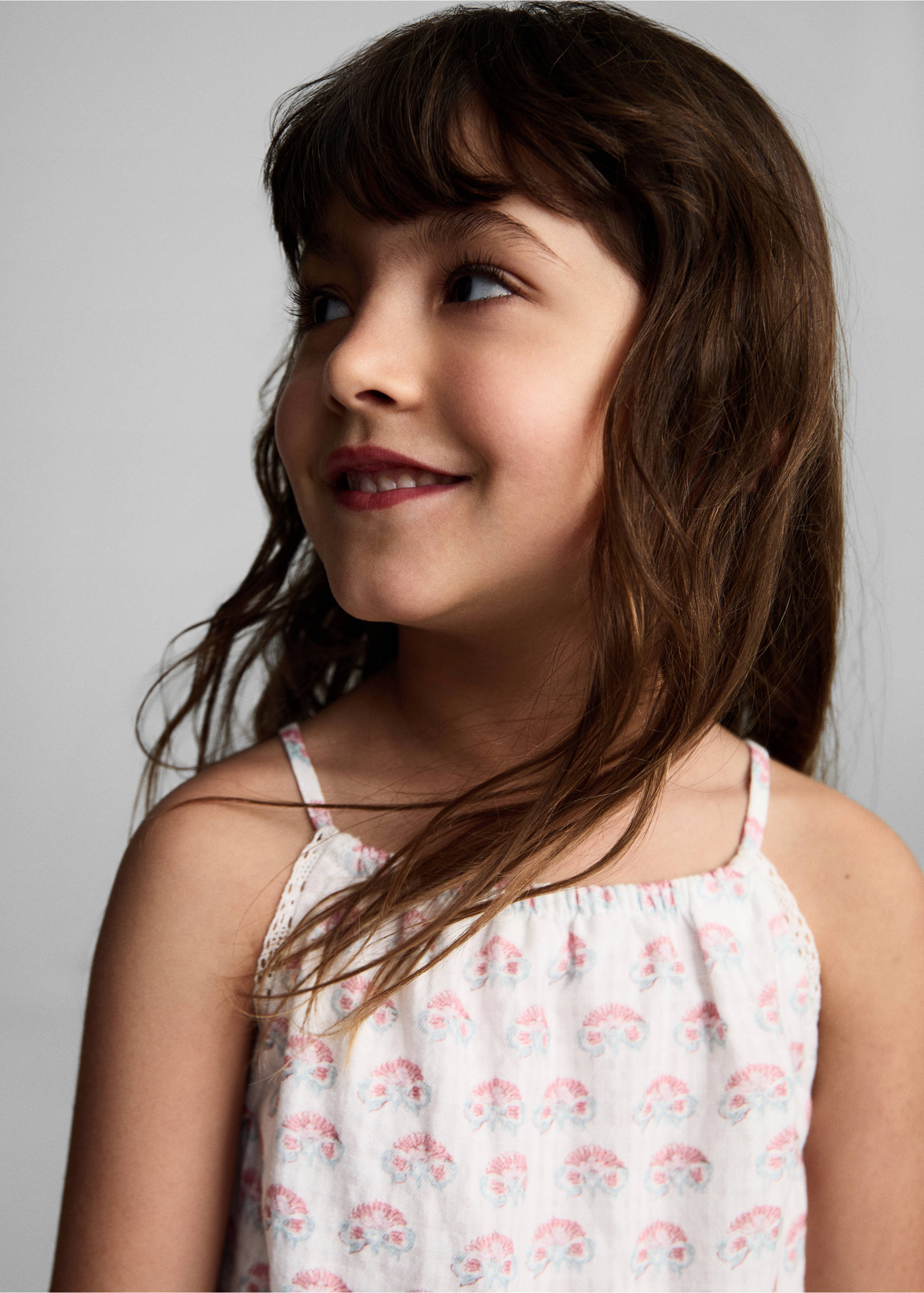 Floral embroidered dress with straps - Details of the article 1, White. Ref: 87047709-00.