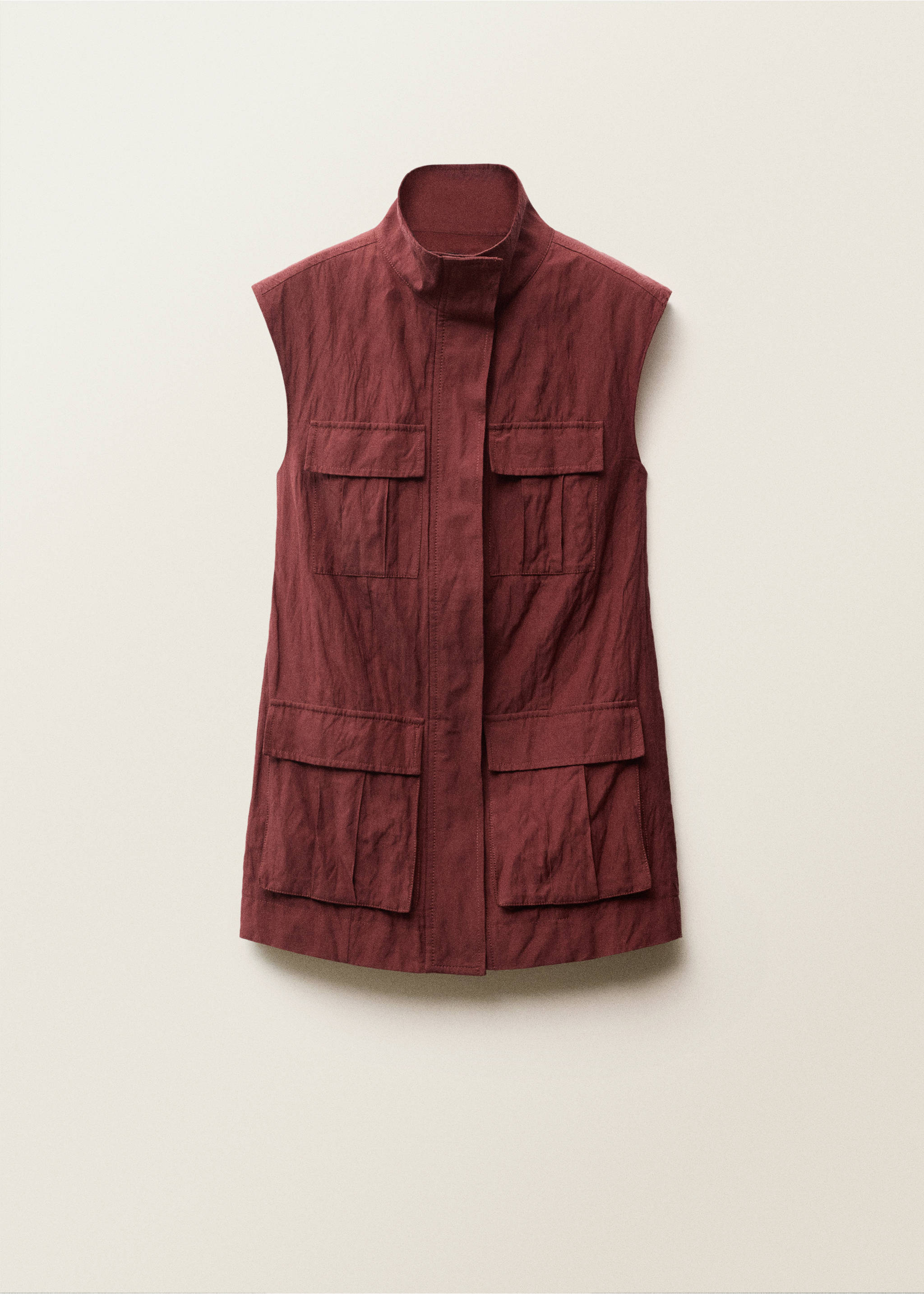 Creased-effect suit waistcoat with pockets - Article without model, Wine. Ref: 87047718-00.