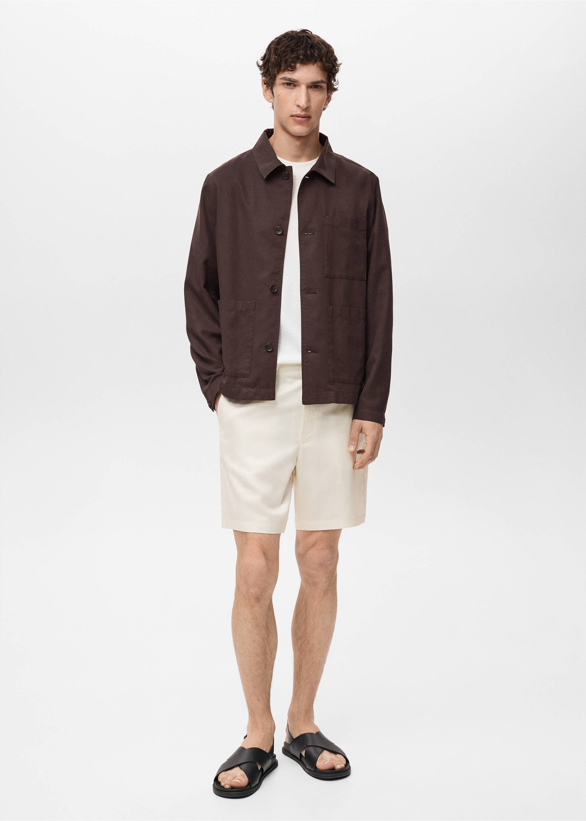 Sobrecamisa lyocell bolsillos - Plano general, Chocolate. Ref: 87047887-00.