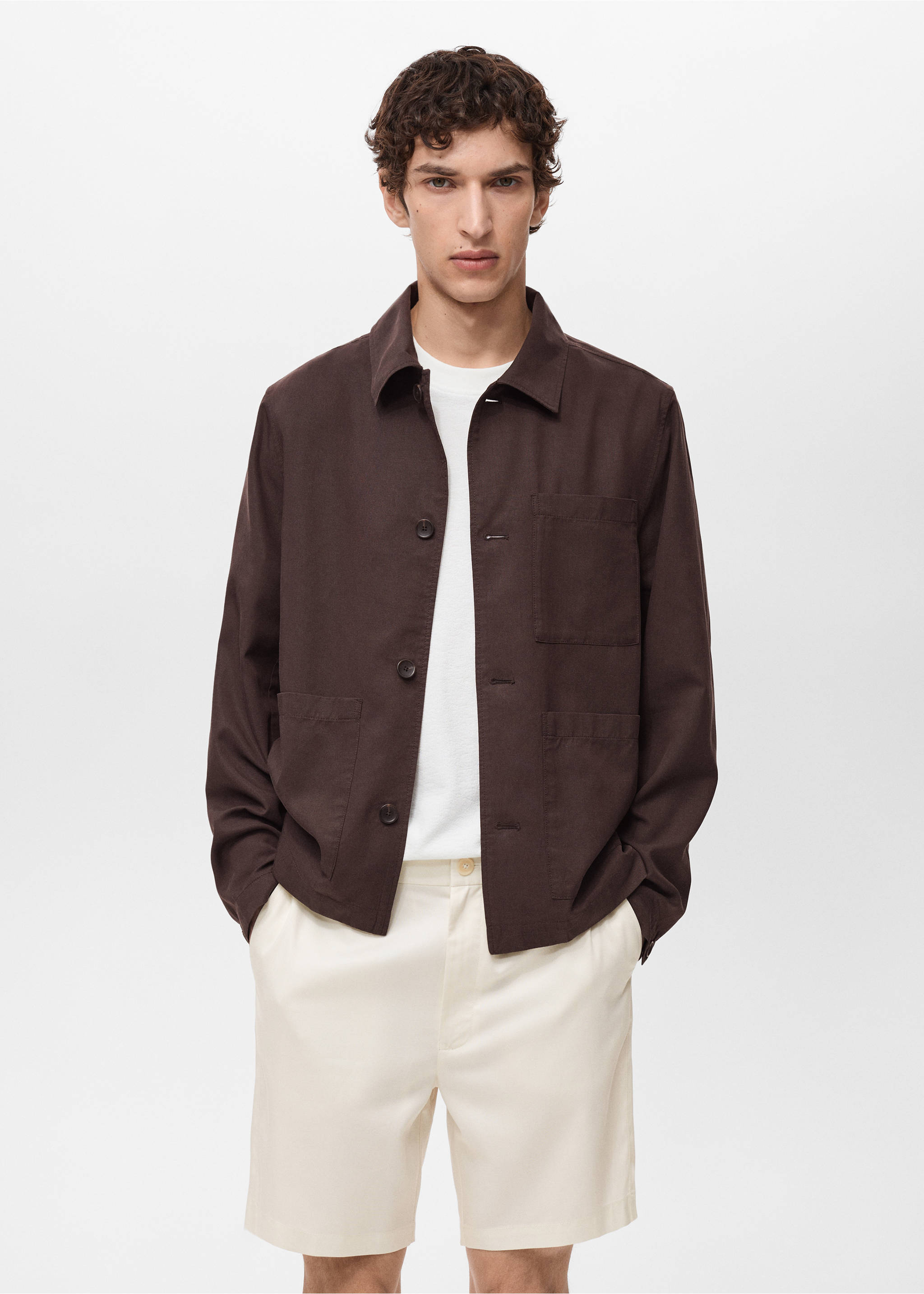 Sobrecamisa lyocell bolsillos - Plano medio, Chocolate. Ref: 87047887-00.