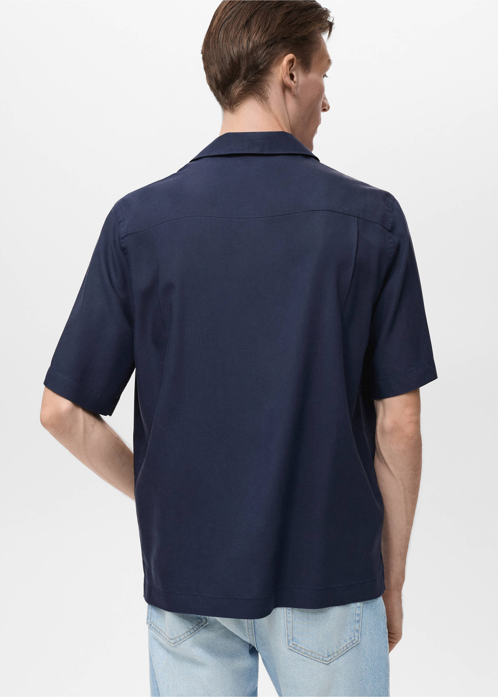Lyocell shirt with pocket - Reverse of the article, Dark Navy. Ref: 87047890-00.