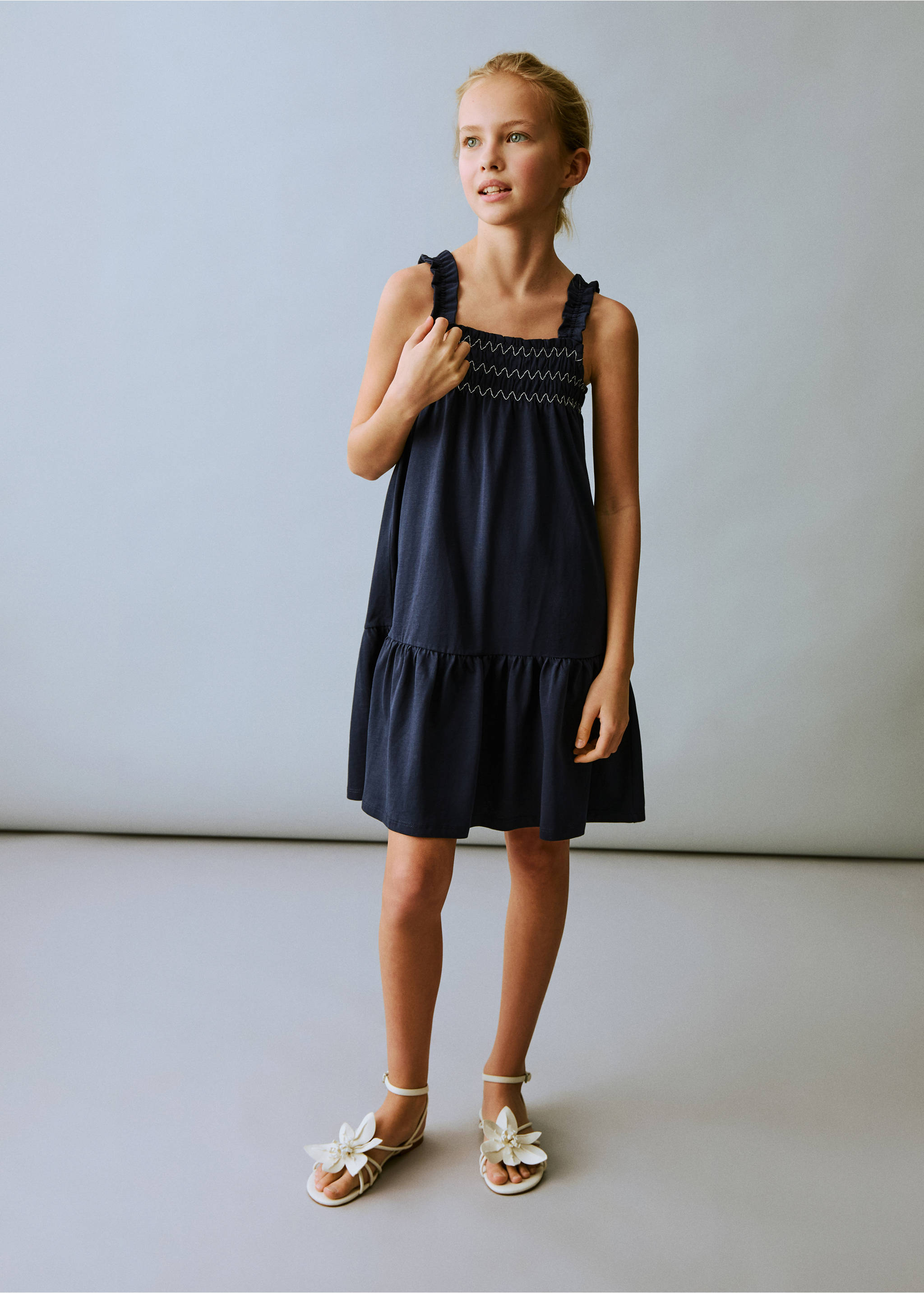Embroidered flounce dress - General plane, Navy. Ref: 87047893-00.