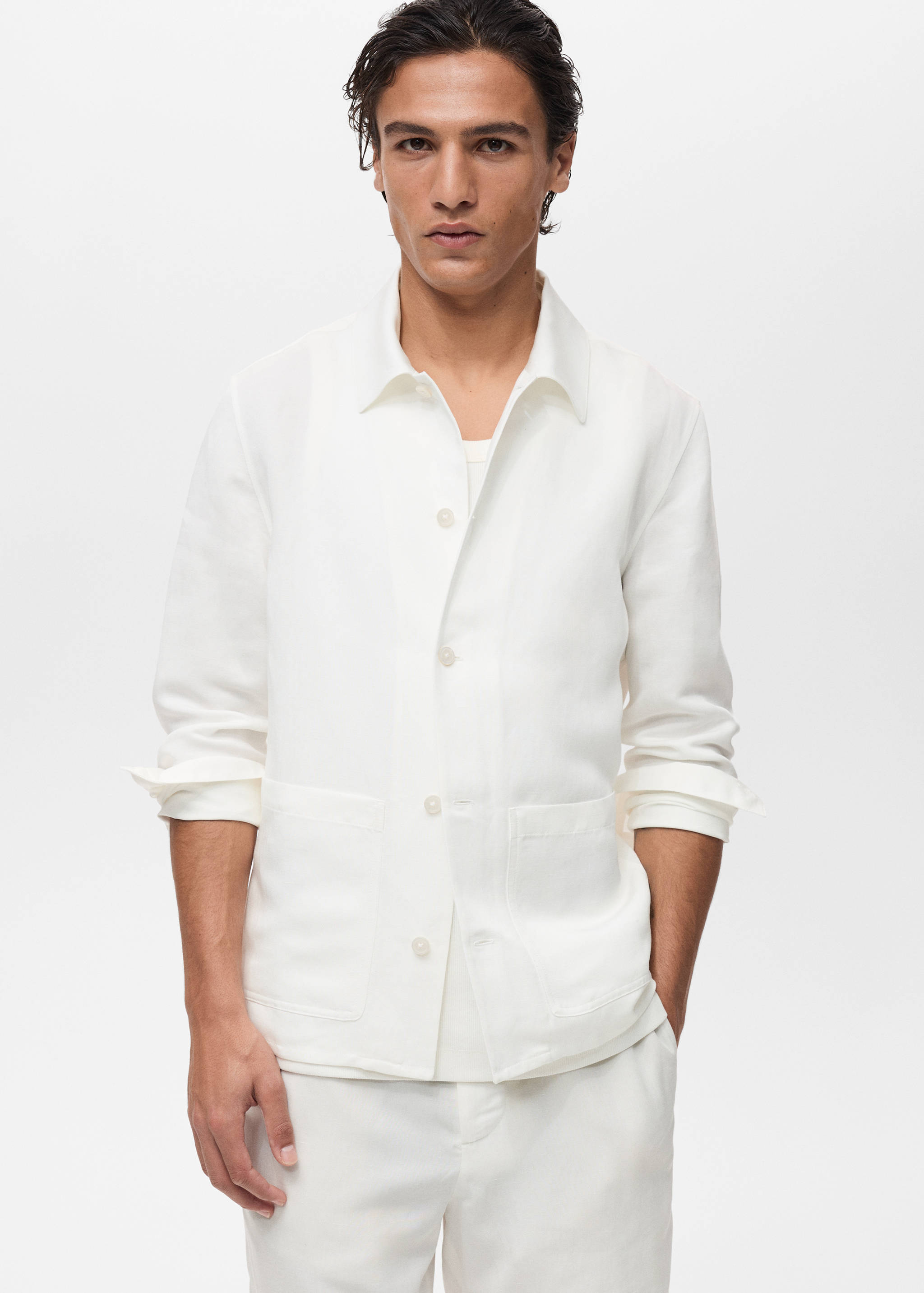 Linen-blend overshirt with pockets - Medium plane