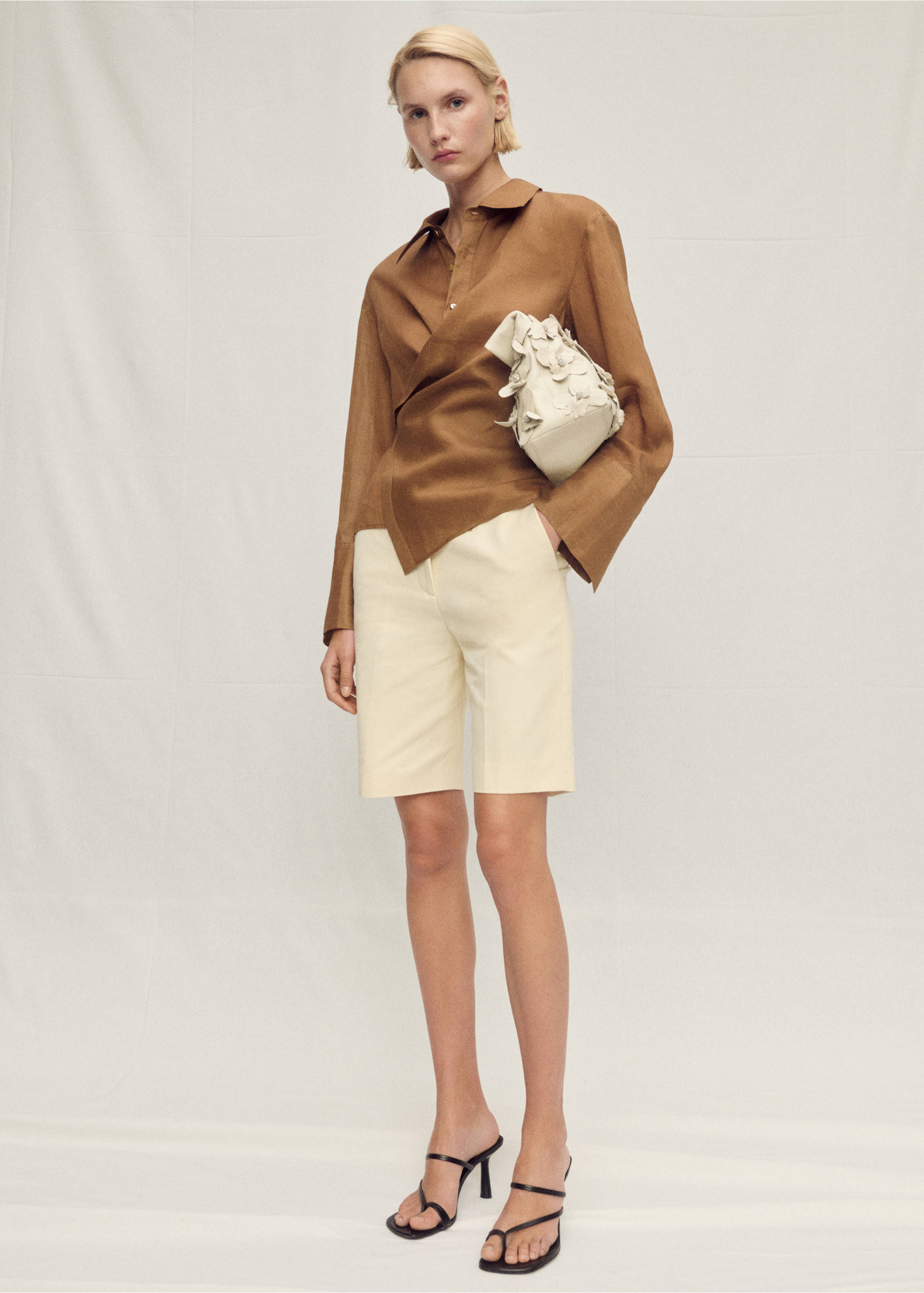 Camisa ramio cierre asimétrico - Plano general, Marrón. Ref: 87047896-00.