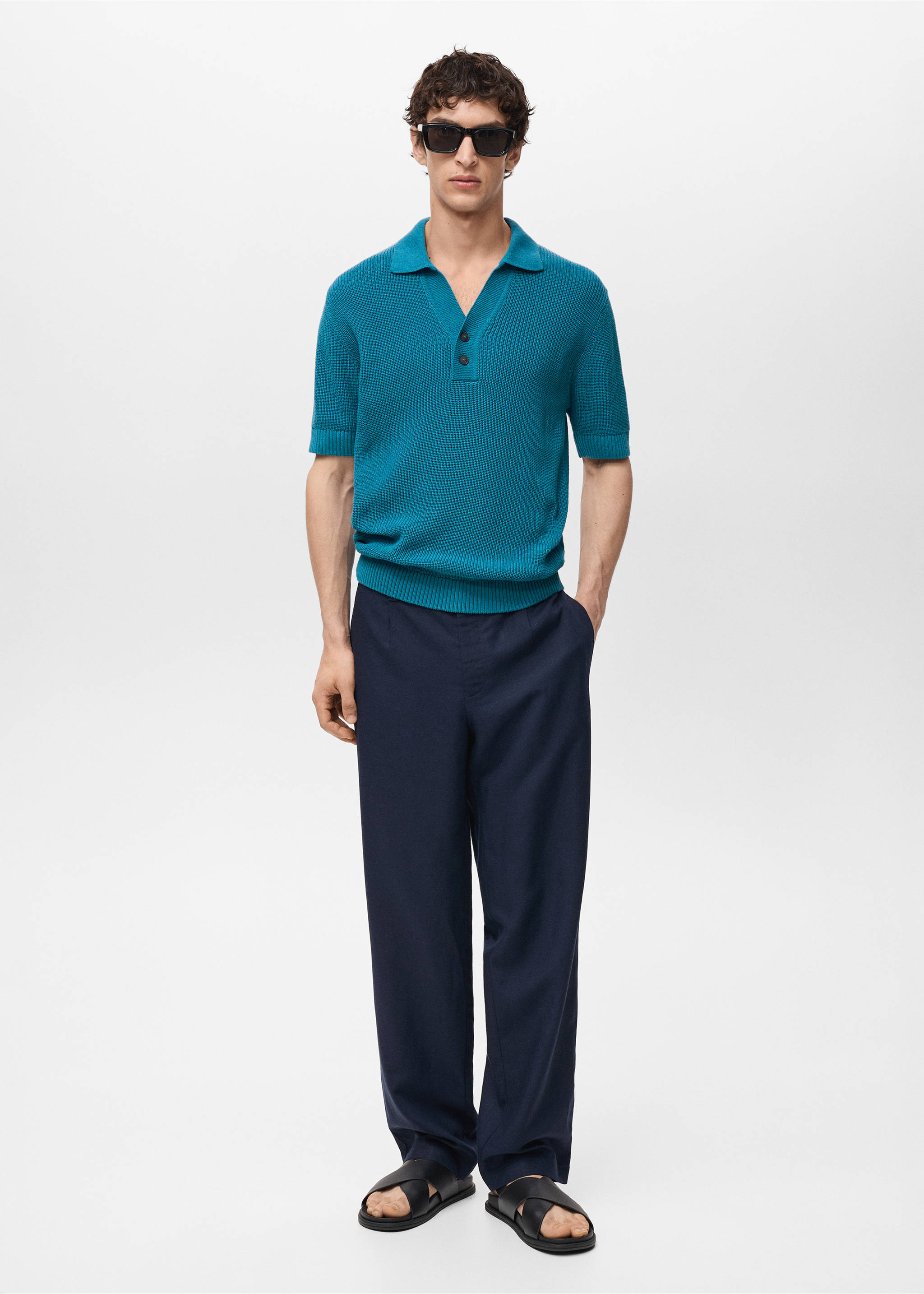 Polo en maille perlée - Plan général, Turquoise. Ref: 87047898-00.