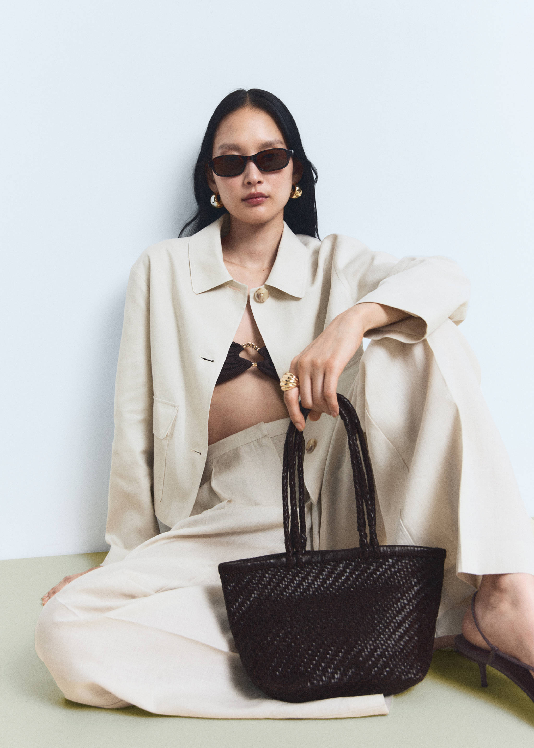 Medium braided leather bag - General plane
