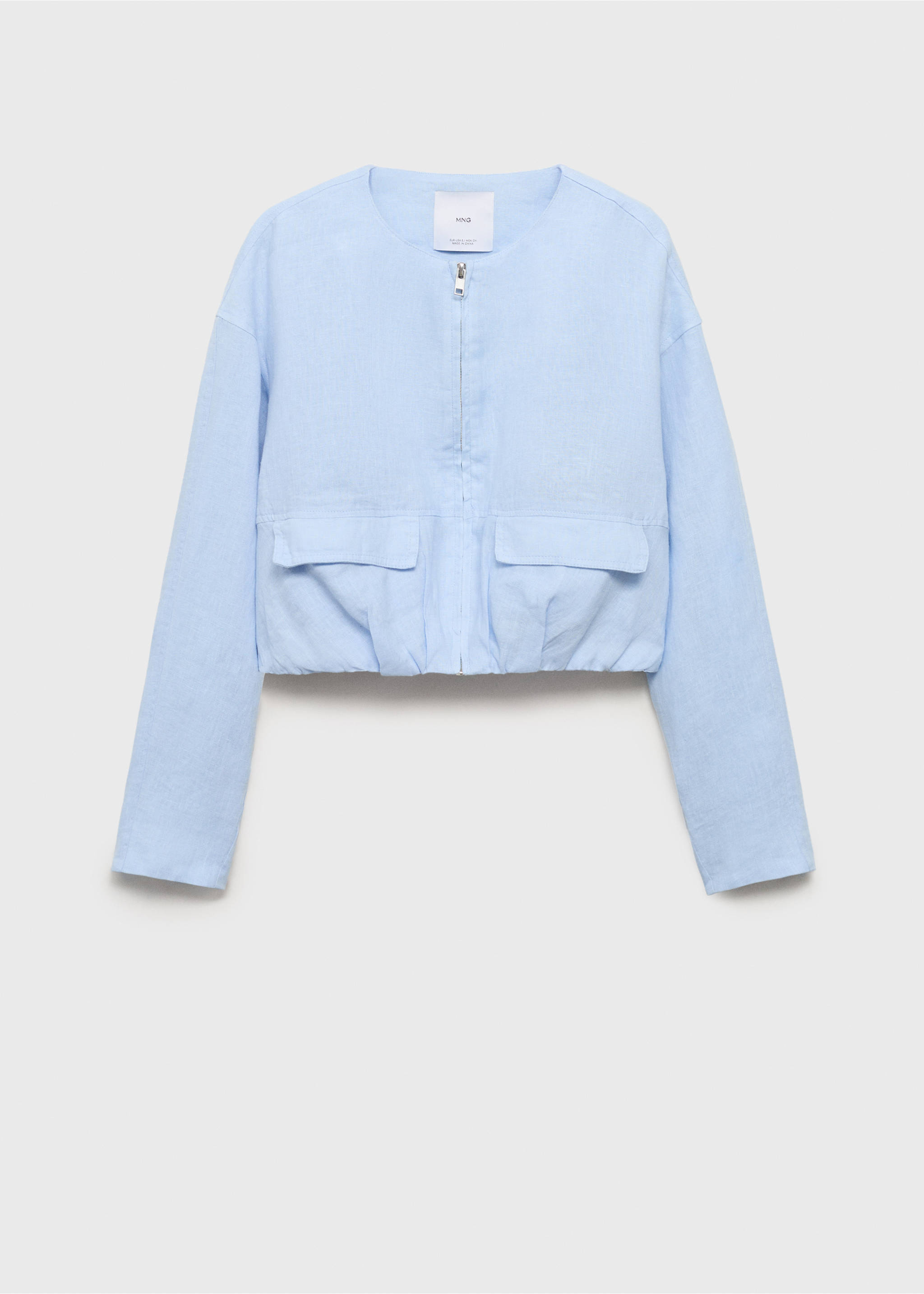 Cropped linen jacket with pockets - Article without model, Sky Blue. Ref: 87048641-00.