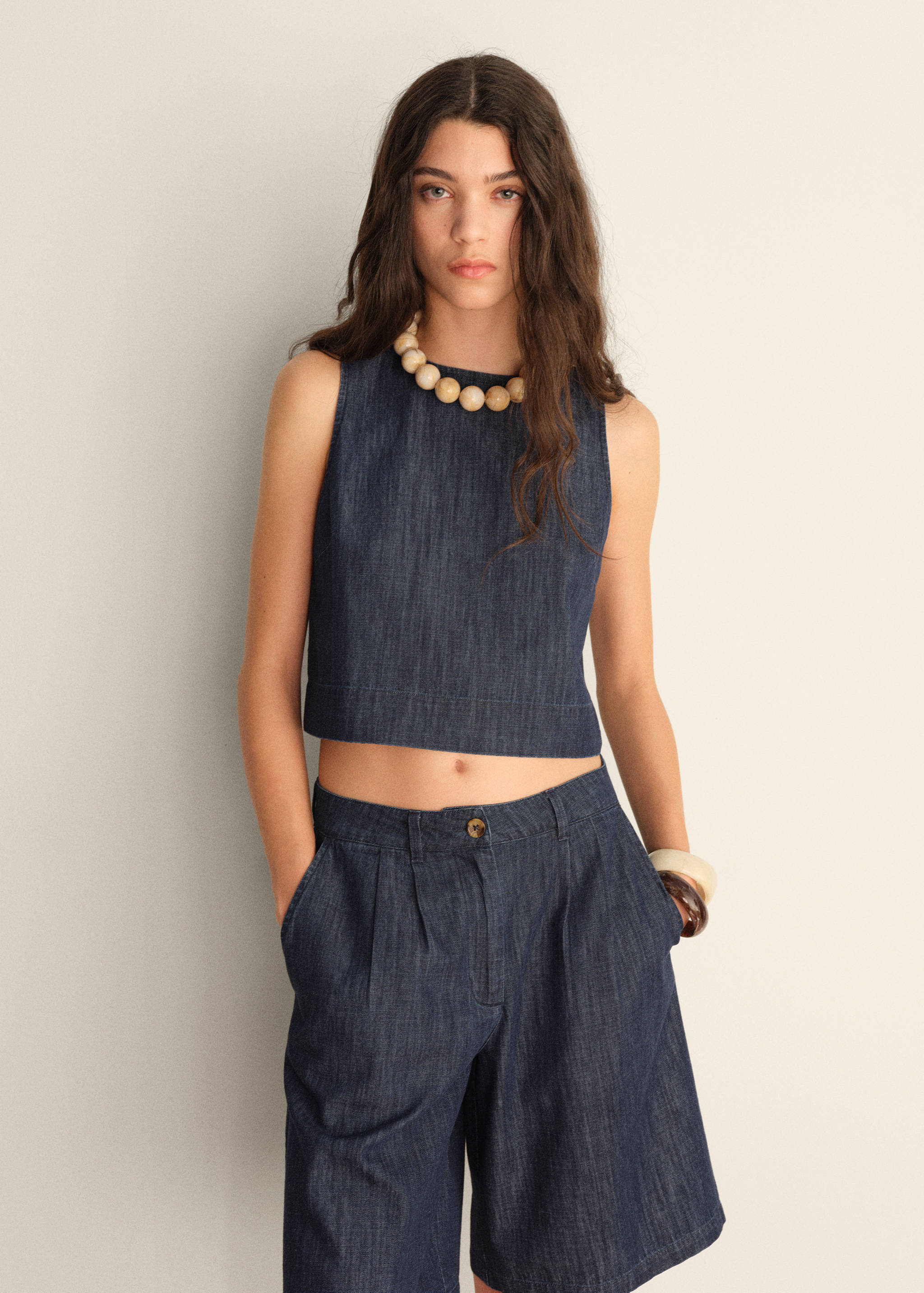 Rinse-wash denim crop top - Medium plane