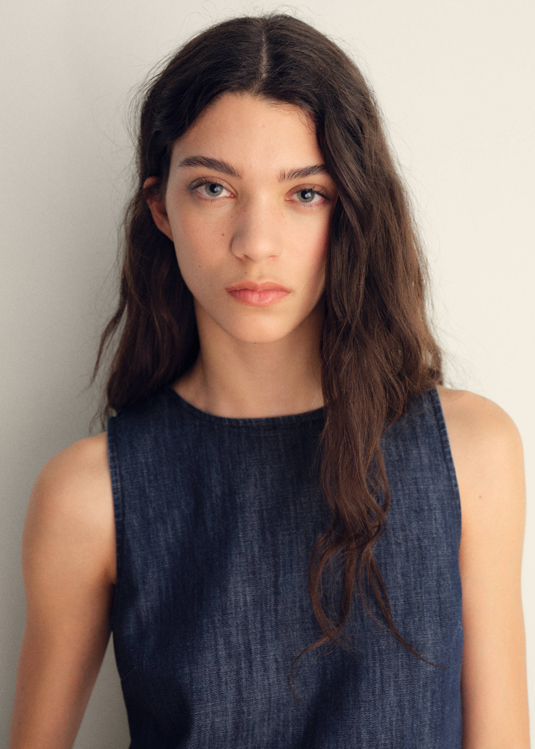 Rinse-wash denim crop top - Details of the article 1