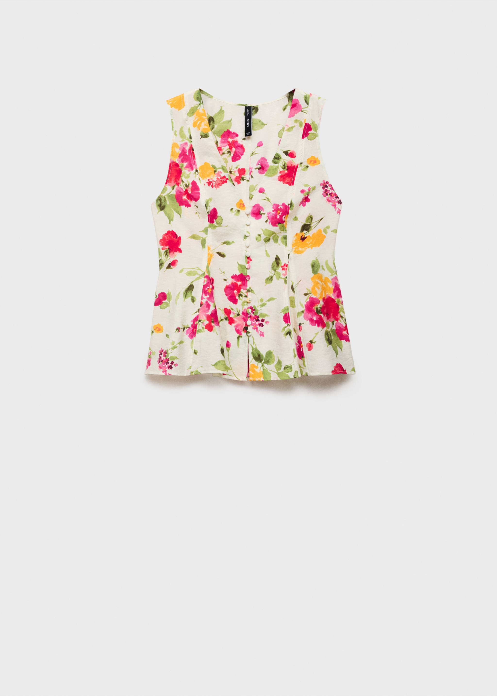 Floral button-down fitted blouse - Article without model, Ecru. Ref: 87048645-00.