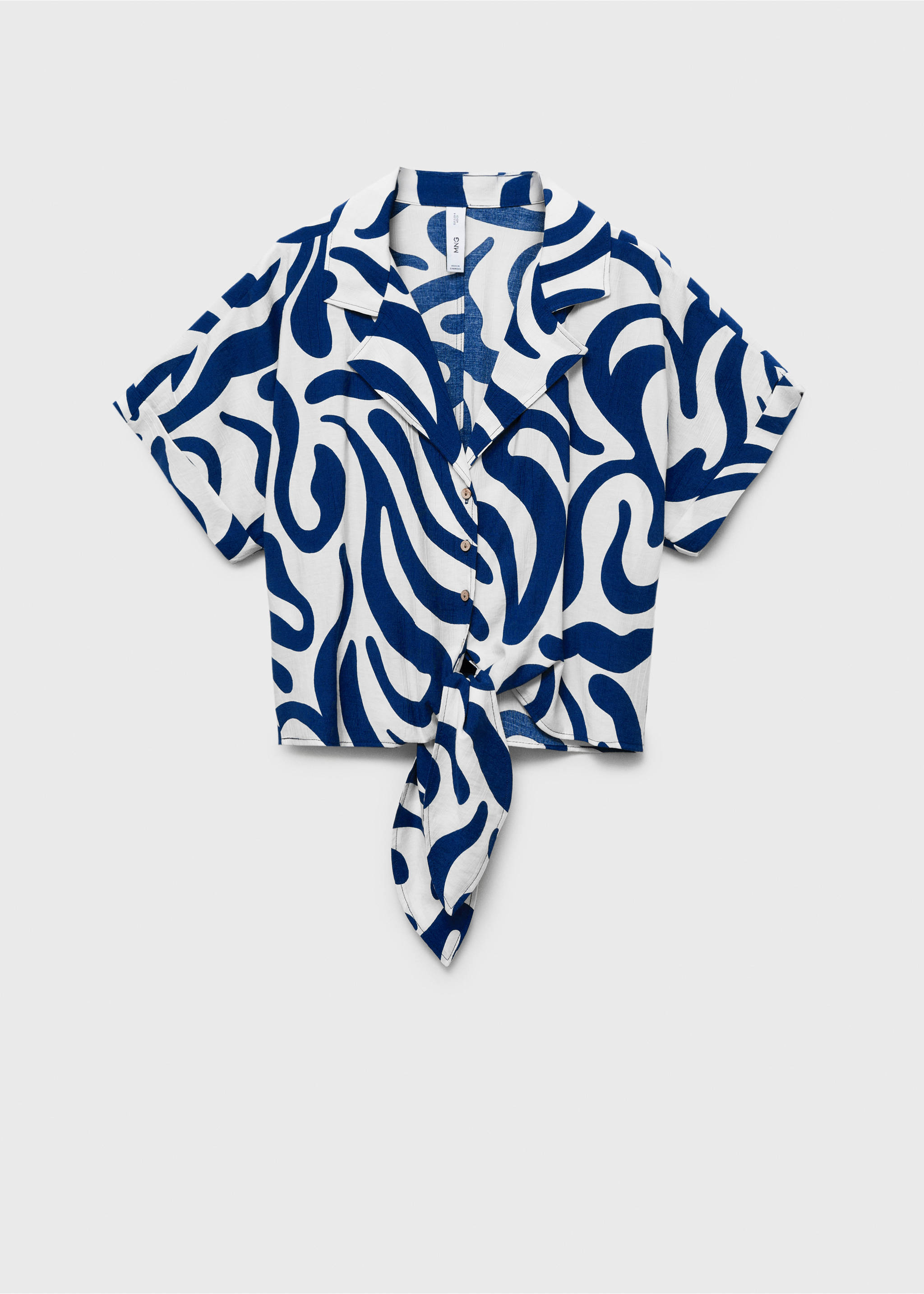Printed crop shirt with knot detail - Article without model, Off White. Ref: 87048646-00.