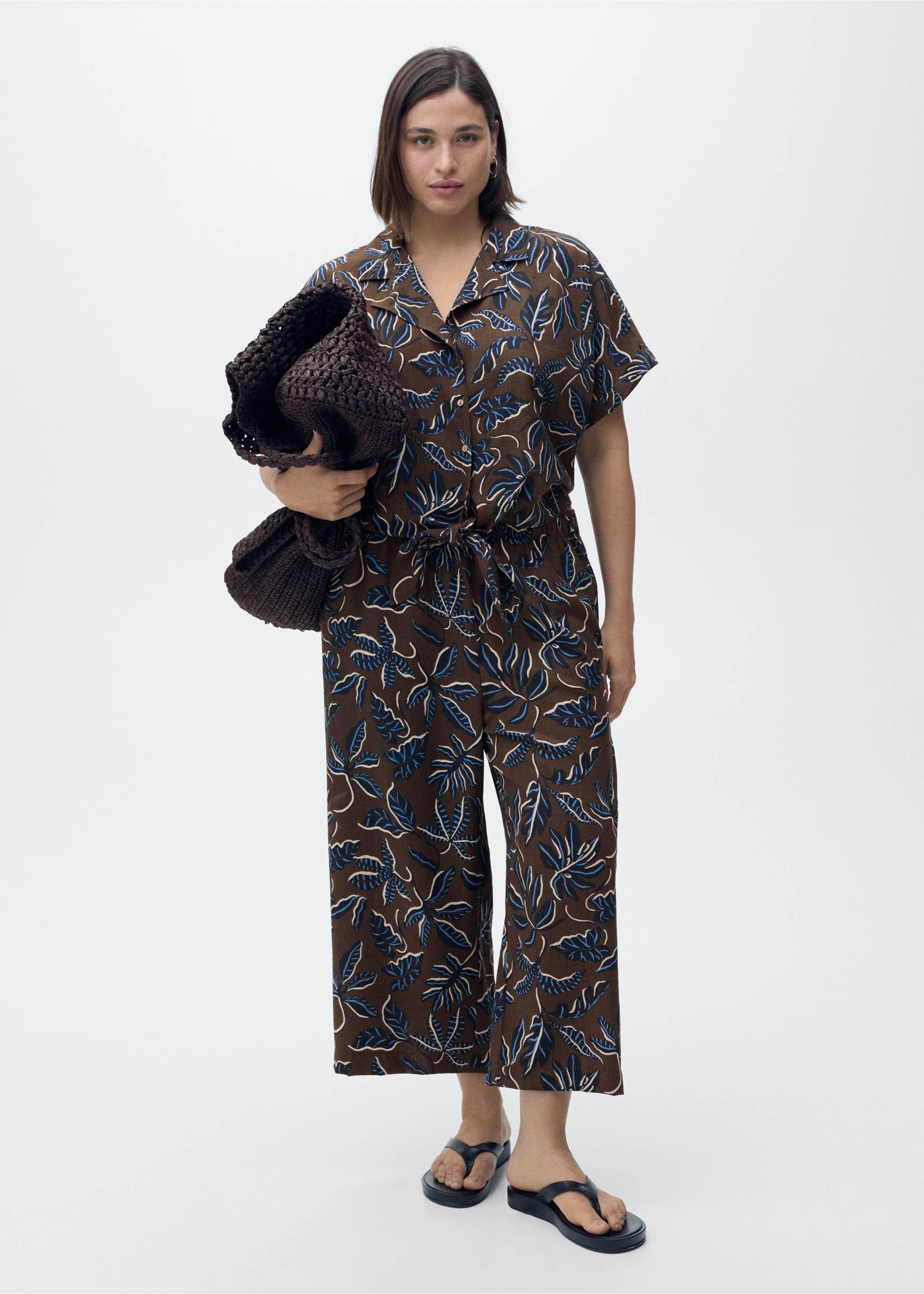 Chemise courte imprimée avec nœud - Détail de l'article 3, Marron. Ref: 87048646-00.