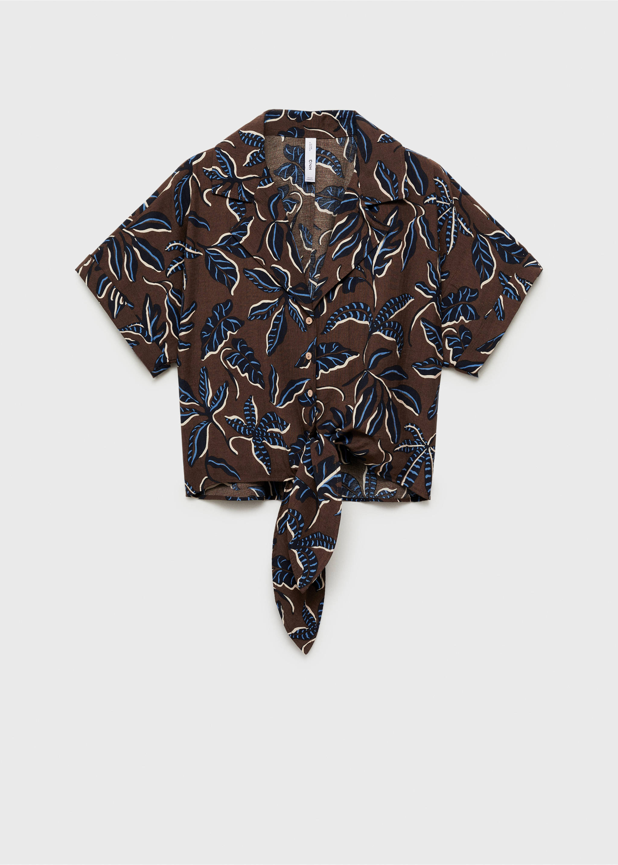 Printed crop shirt with knot detail - Article without model, Brown. Ref: 87048646-00.